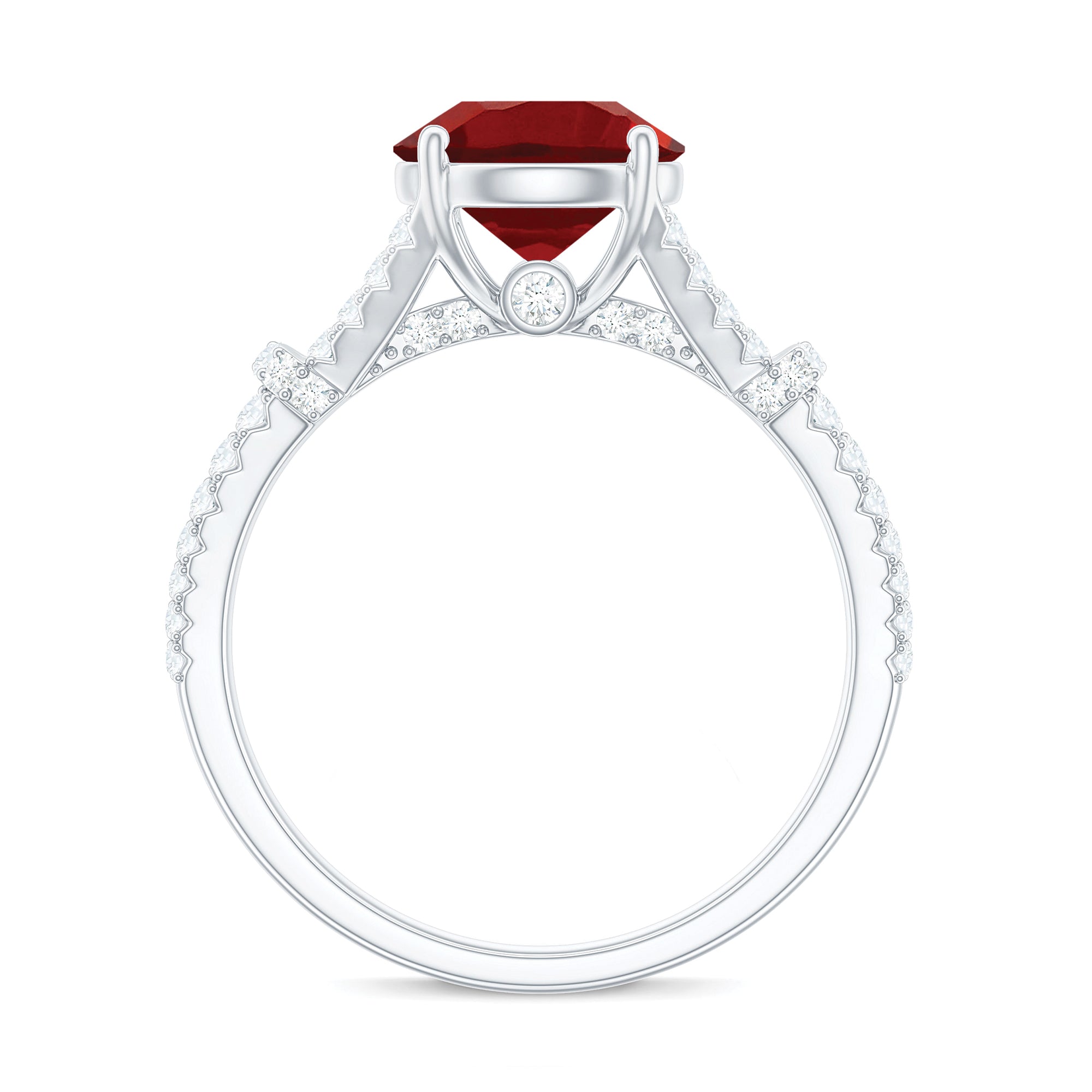 Lab Created Ruby and Diamond Split Shank Engagement Ring AAAA - Rosec Jewels