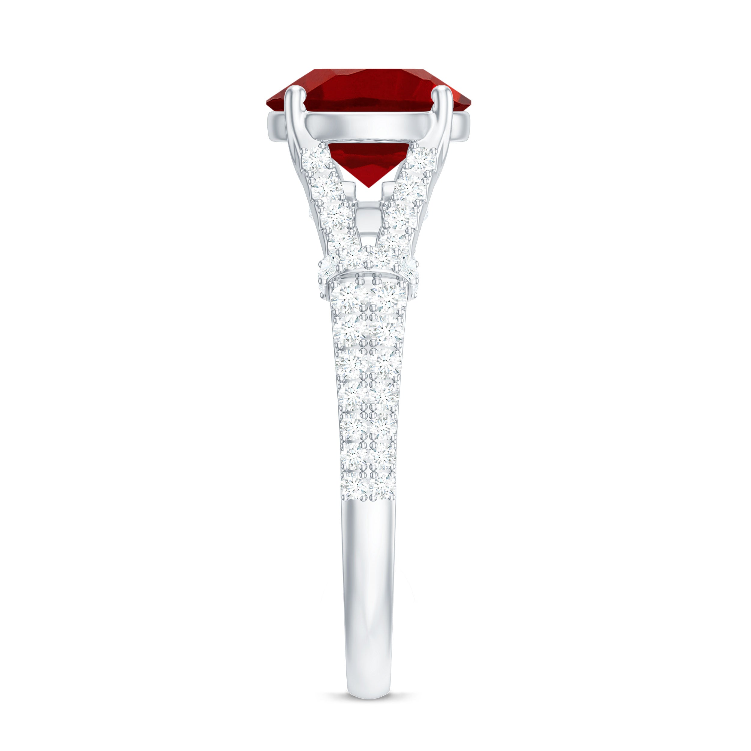 Lab Created Ruby and Diamond Split Shank Engagement Ring AAAA - Rosec Jewels