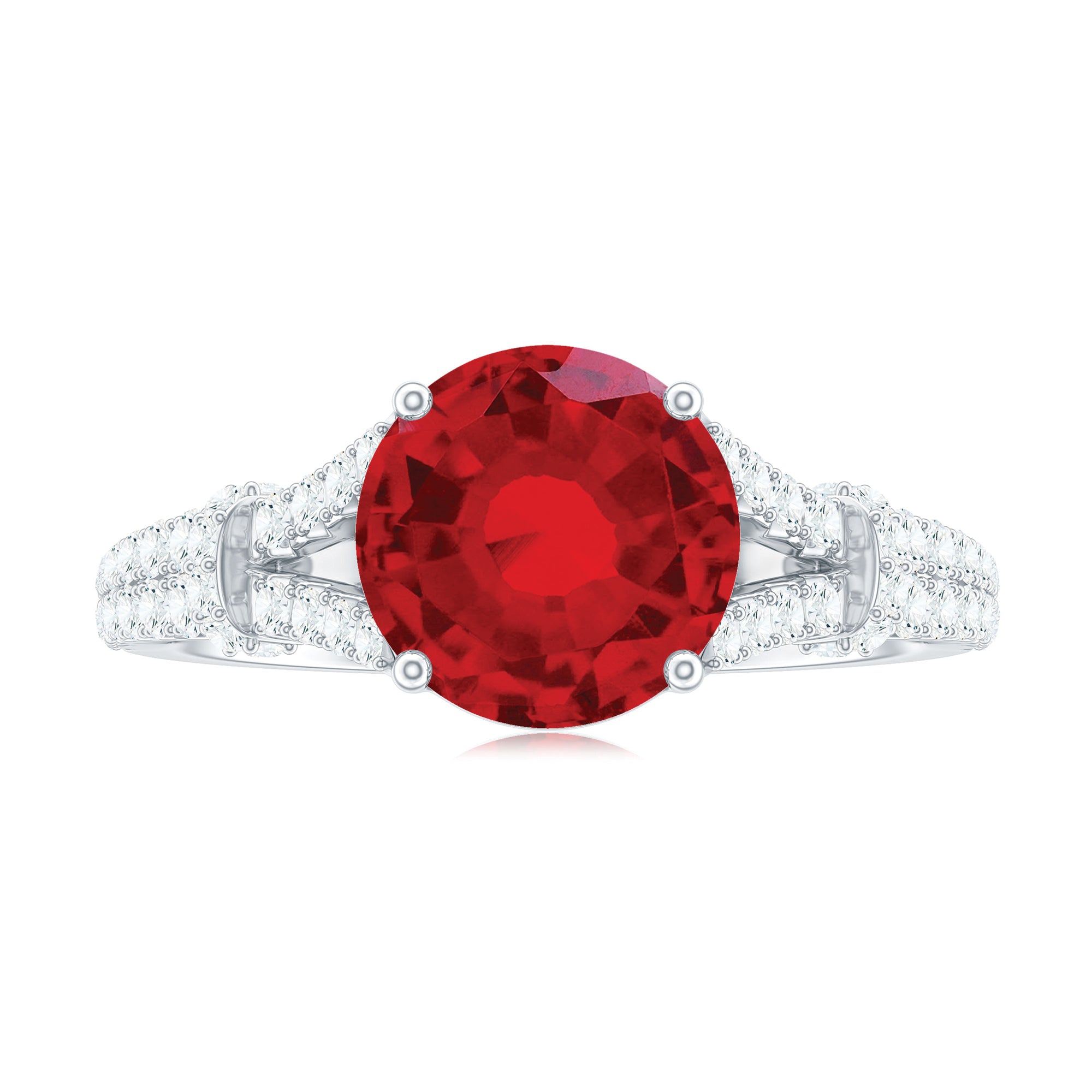 Lab Created Ruby and Diamond Split Shank Engagement Ring AAAA - Rosec Jewels