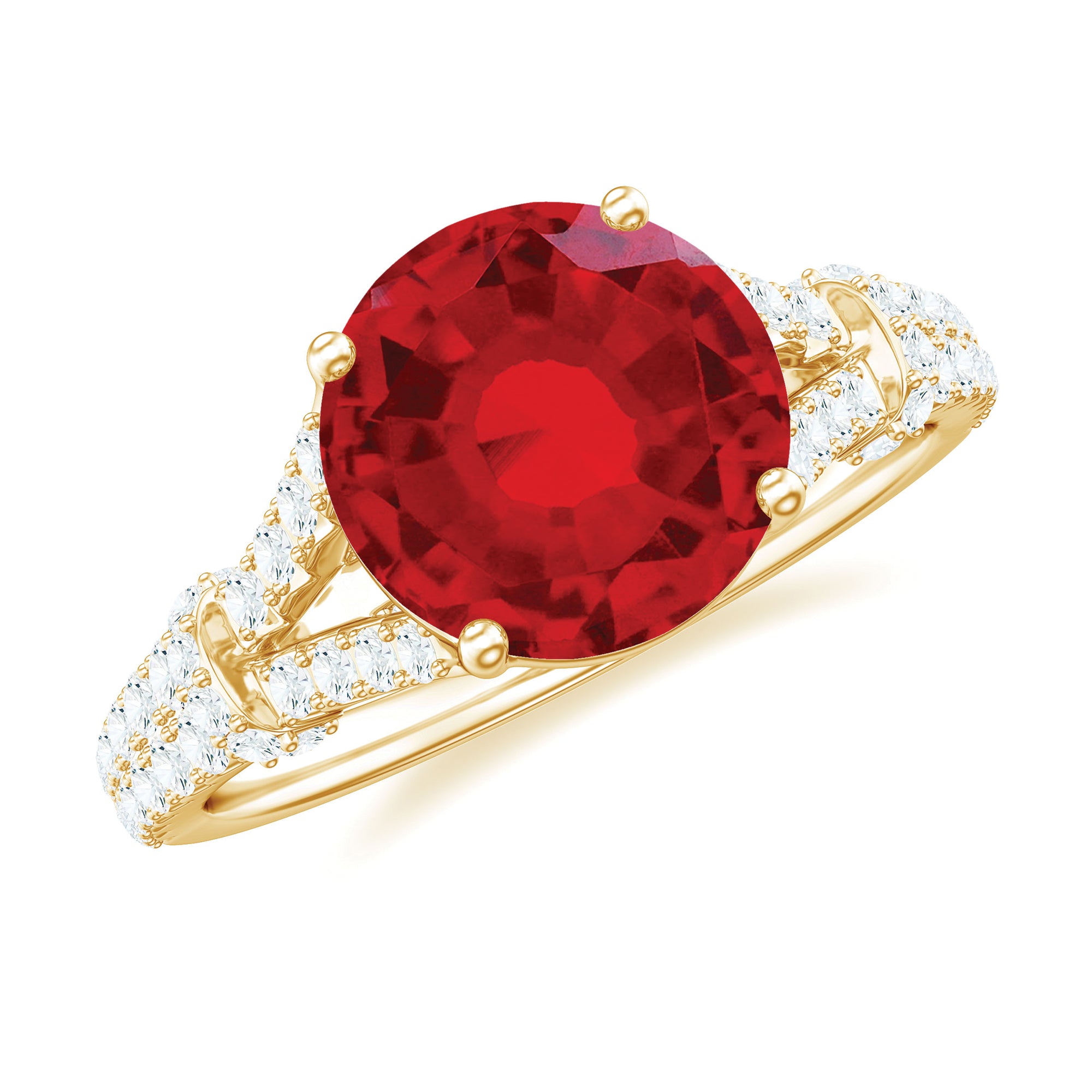 Lab Created Ruby and Diamond Split Shank Engagement Ring AAAA - Rosec Jewels