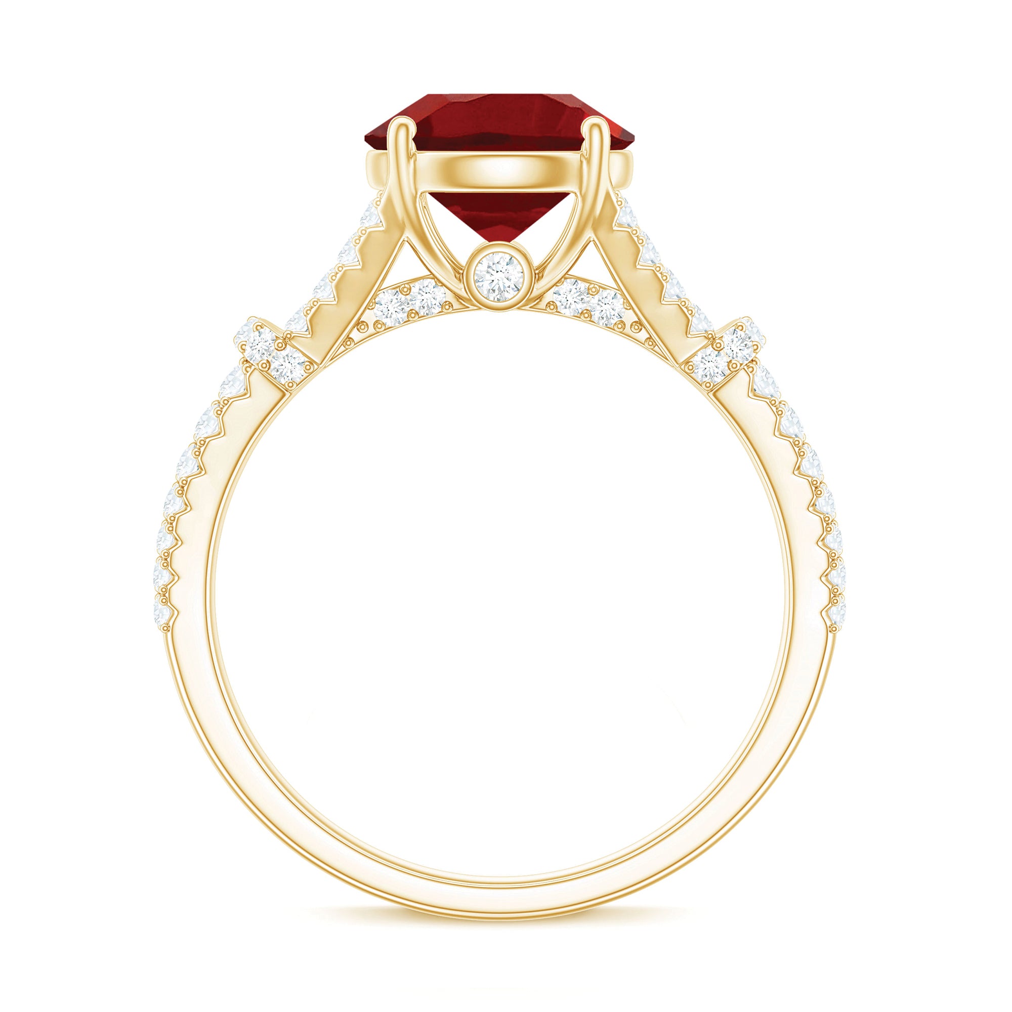 Lab Created Ruby and Diamond Split Shank Engagement Ring AAAA - Rosec Jewels