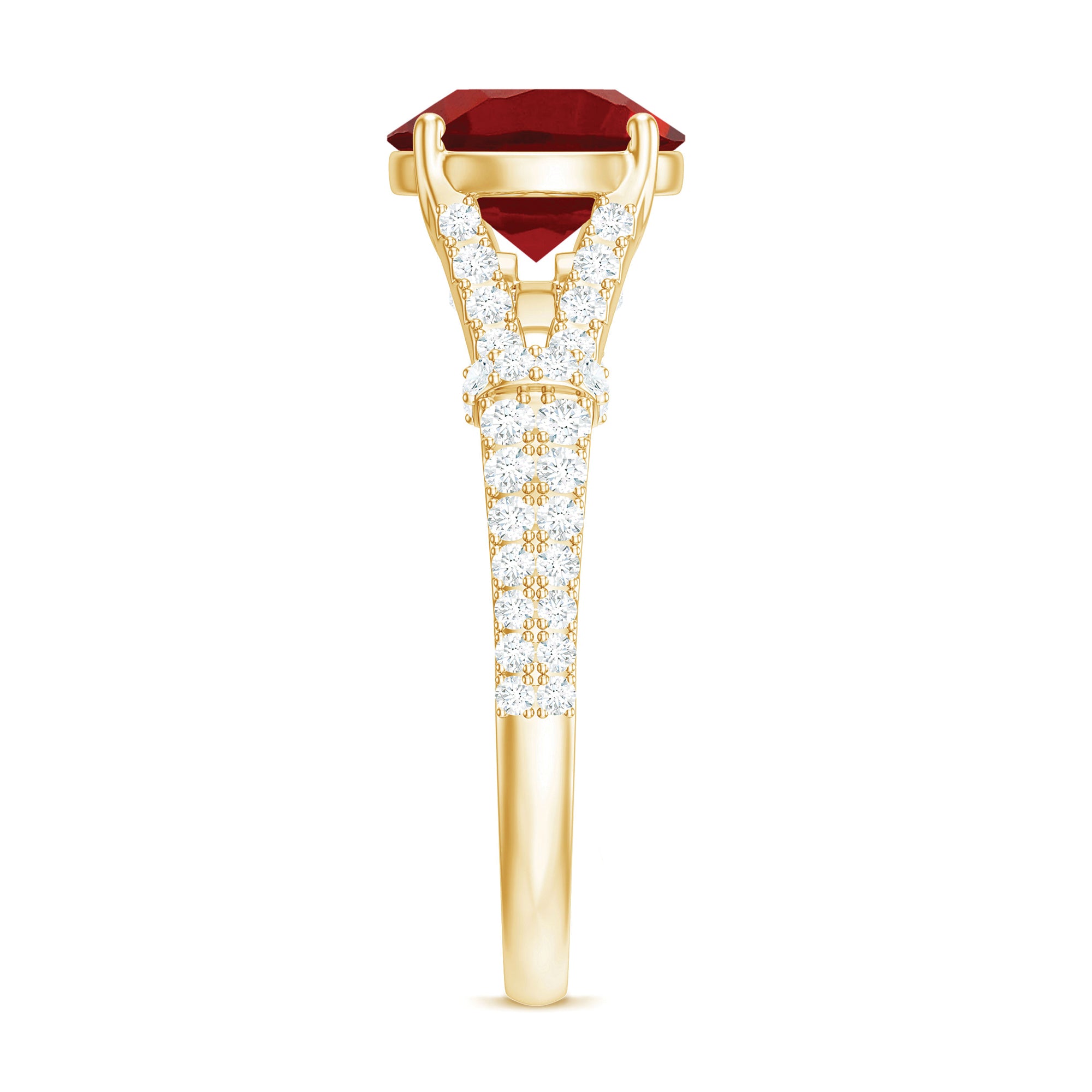 Lab Created Ruby and Diamond Split Shank Engagement Ring AAAA - Rosec Jewels