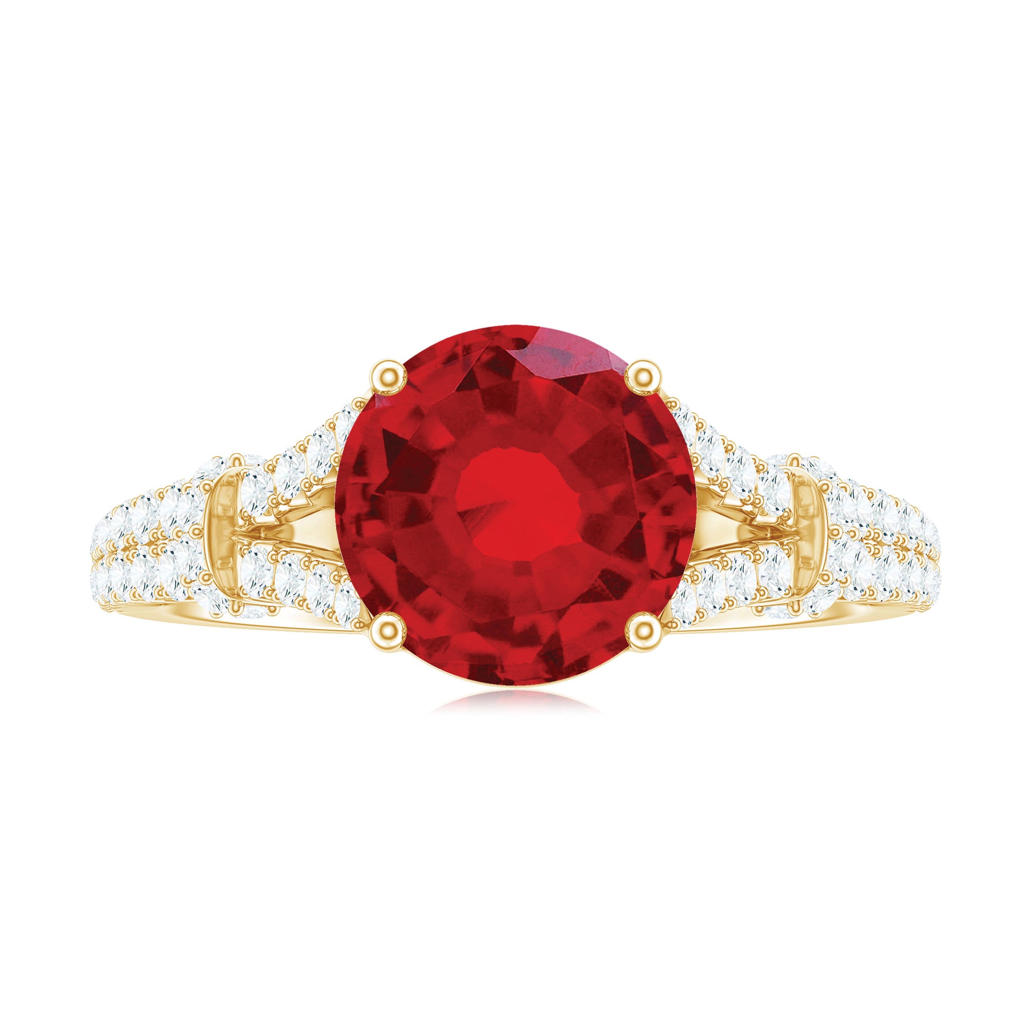 Lab Created Ruby and Diamond Split Shank Engagement Ring AAAA - Rosec Jewels