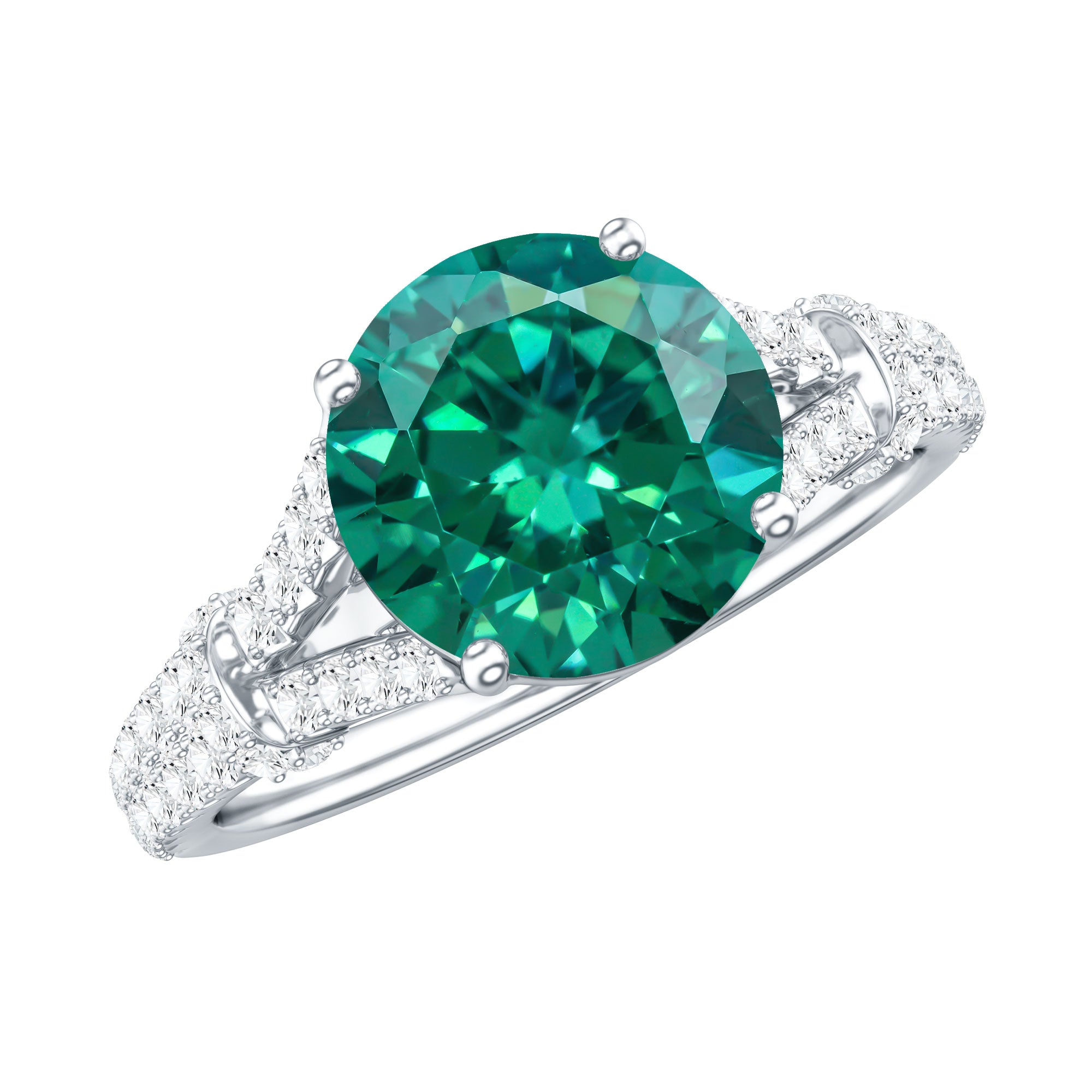 Classic Lab Grown Emerald Diamond Engagement Ring with Split Shank AAAA - Rosec Jewels