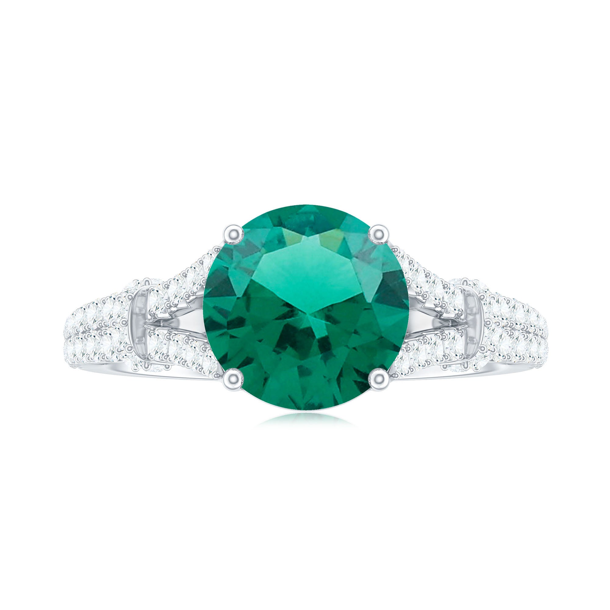 Classic Lab Grown Emerald Diamond Engagement Ring with Split Shank AAAA - Rosec Jewels