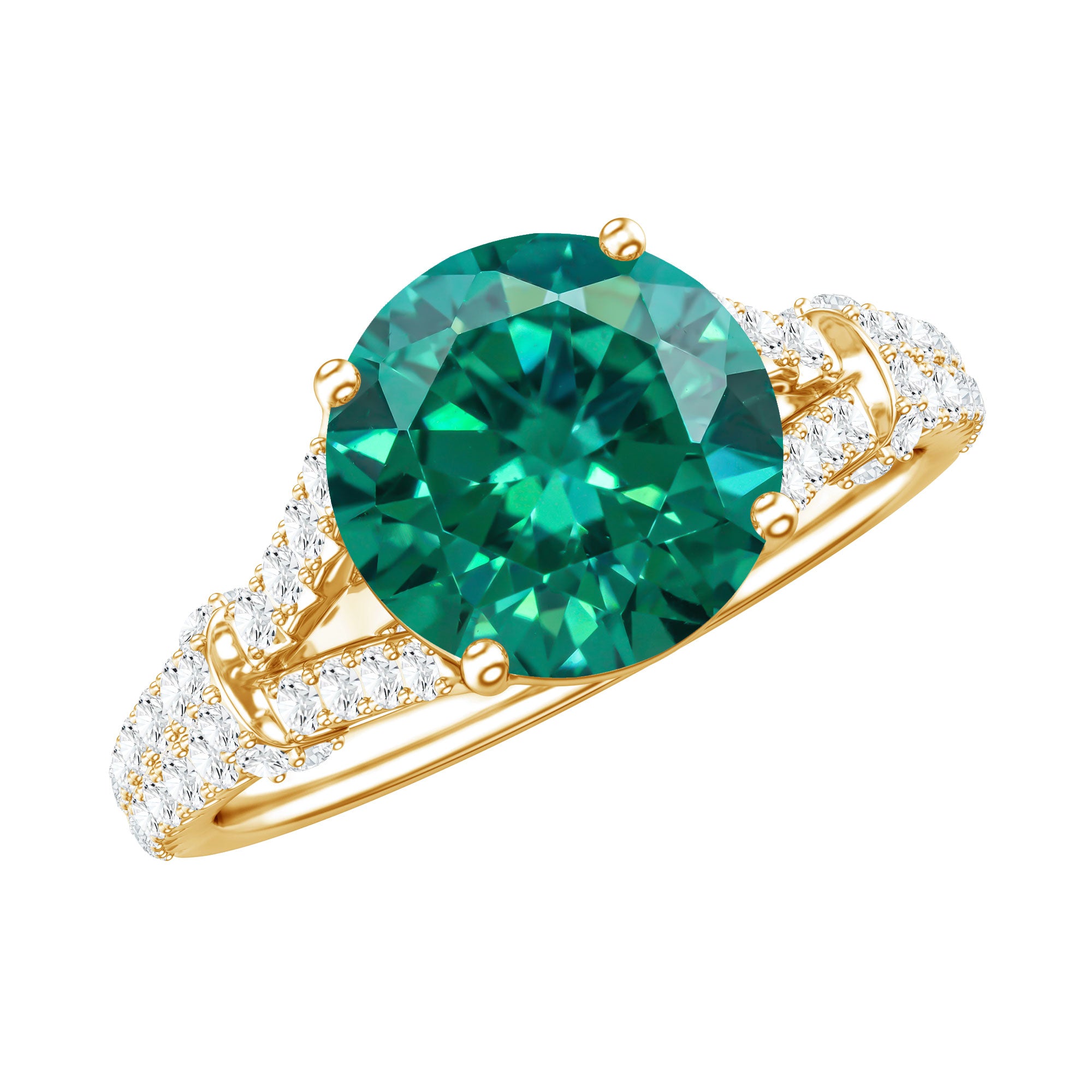 Classic Lab Grown Emerald Diamond Engagement Ring with Split Shank AAAA - Rosec Jewels