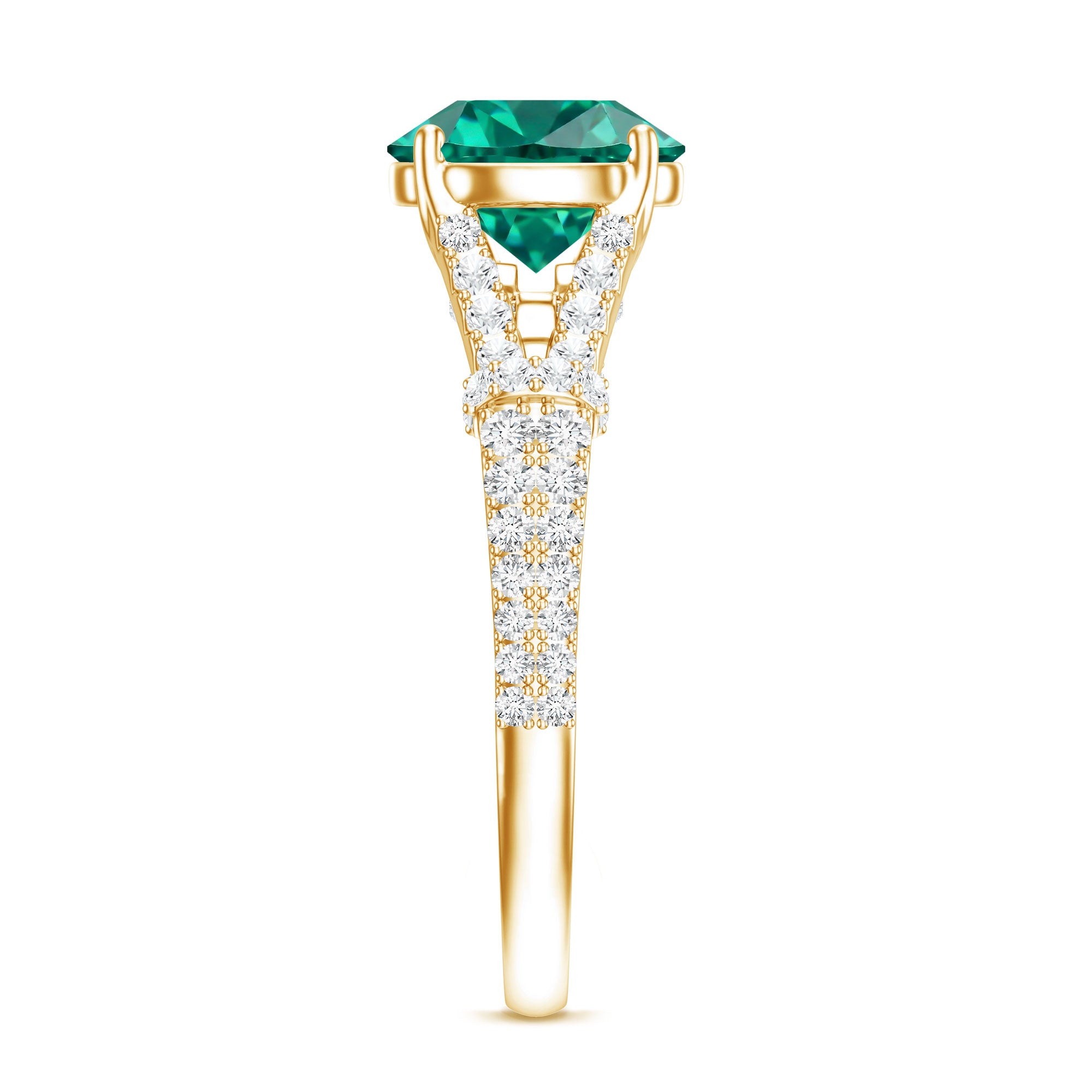 Classic Lab Grown Emerald Diamond Engagement Ring with Split Shank AAAA - Rosec Jewels