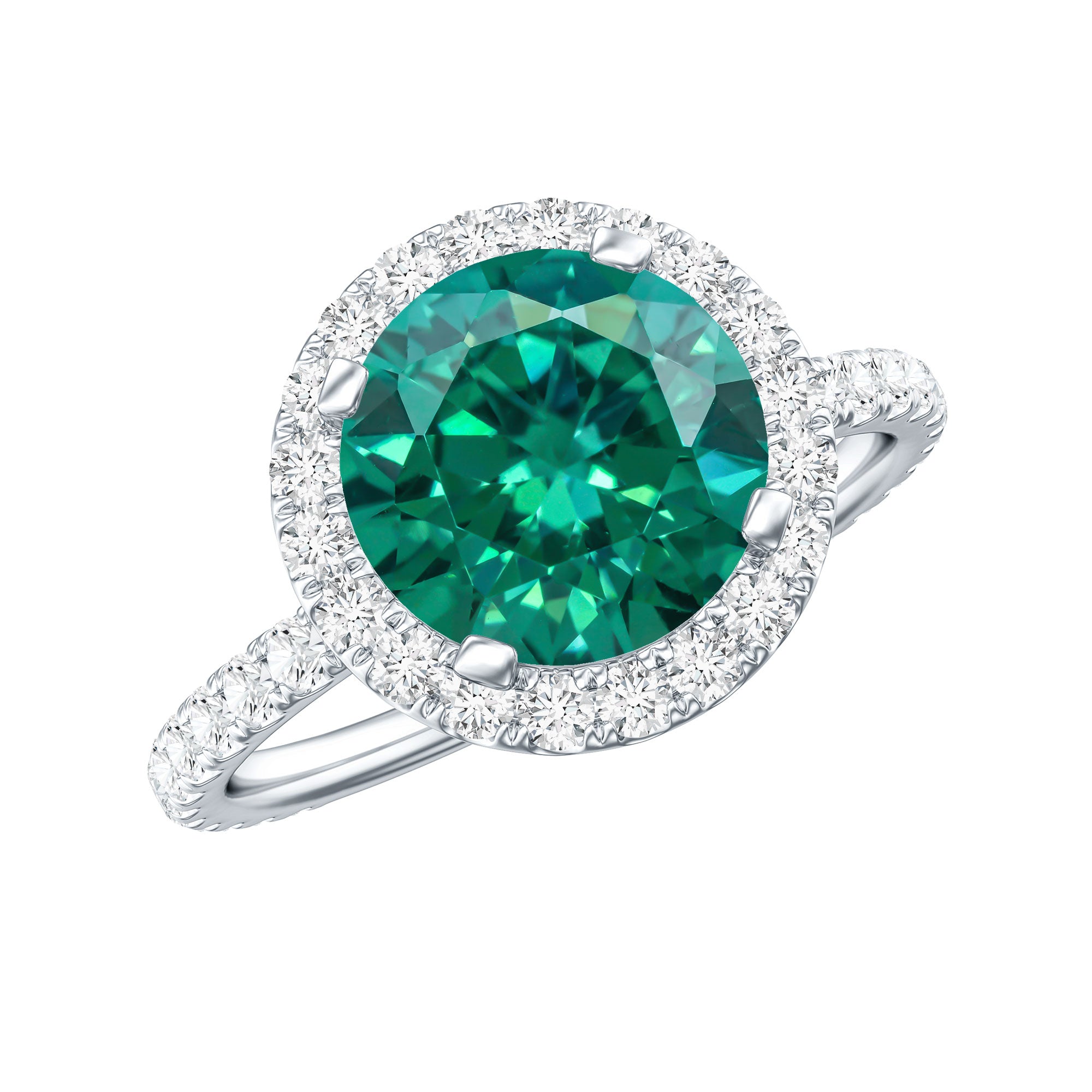 Certified 8 mm Lab Grown Emerald Classic Engagement Ring with Halo AAAA - Rosec Jewels