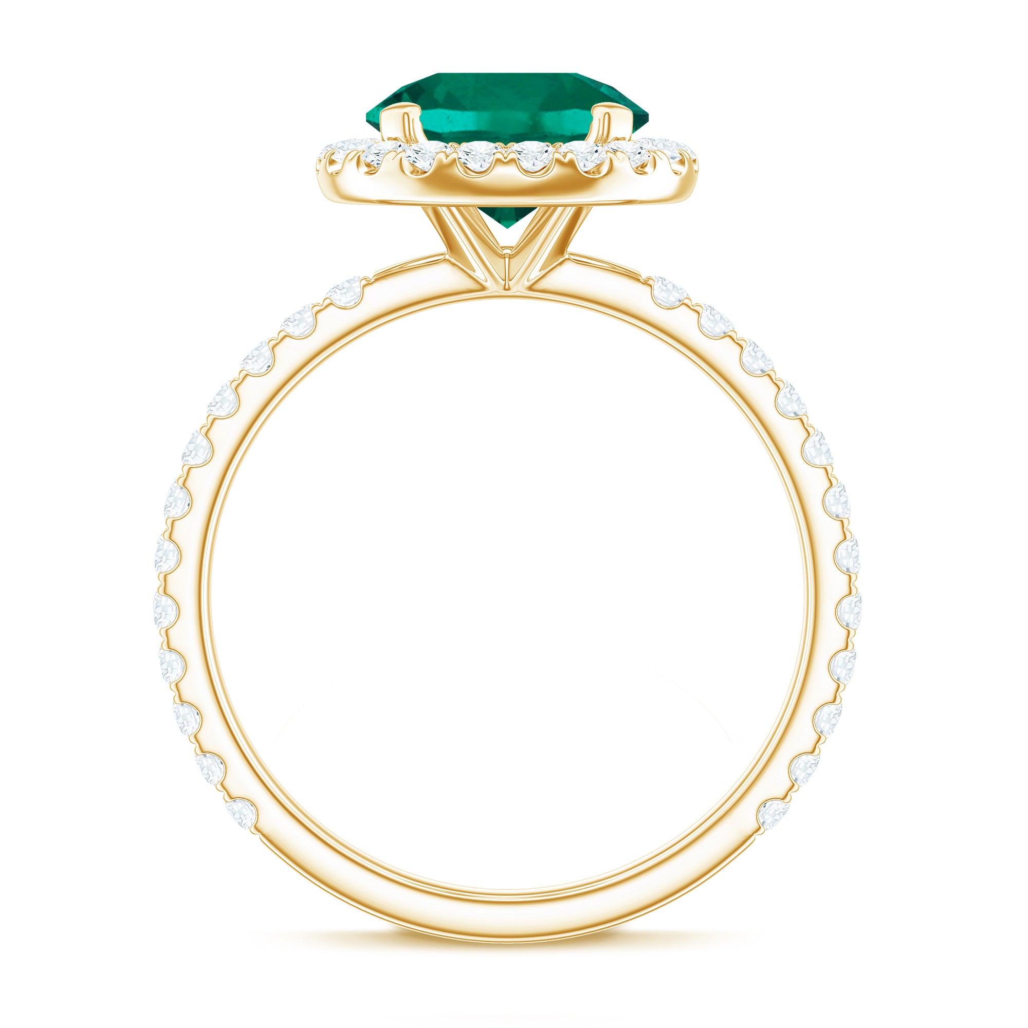 Certified 8 mm Lab Grown Emerald Classic Engagement Ring with Halo AAAA - Rosec Jewels