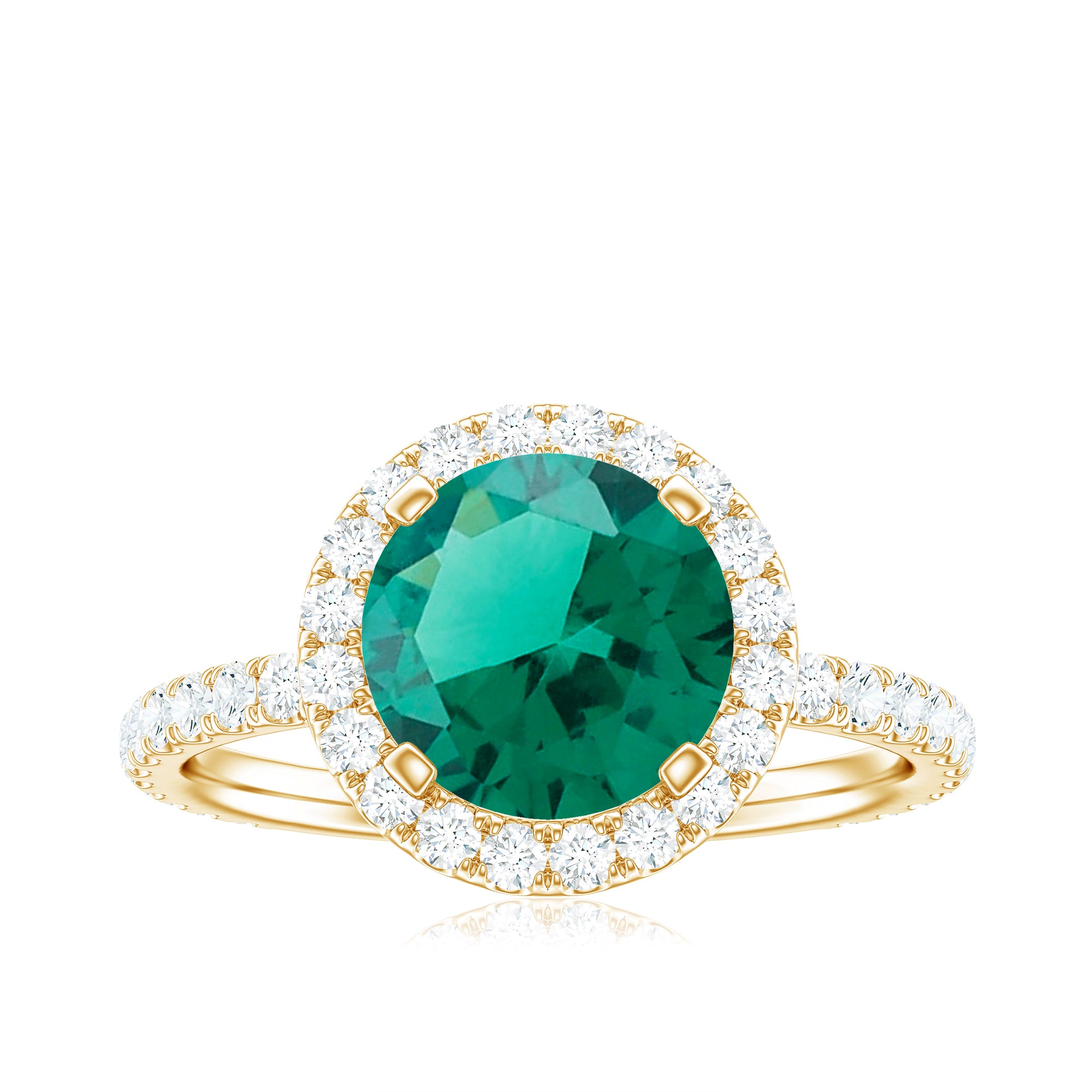 Certified 8 mm Lab Grown Emerald Classic Engagement Ring with Halo AAAA - Rosec Jewels
