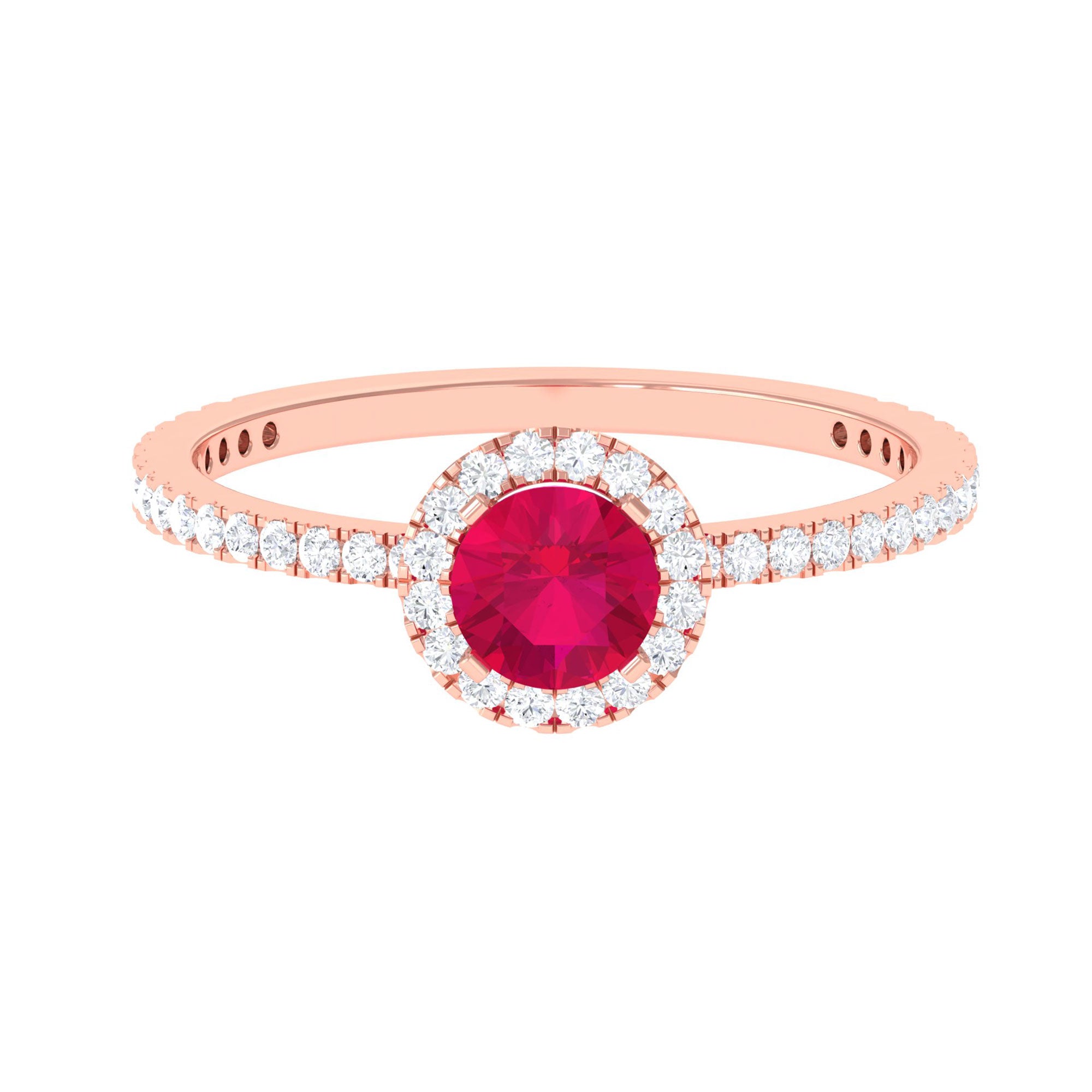 Minimal 0.6 Carat Ruby Engagement Ring with Diamond Halo AAA - Rosec Jewels