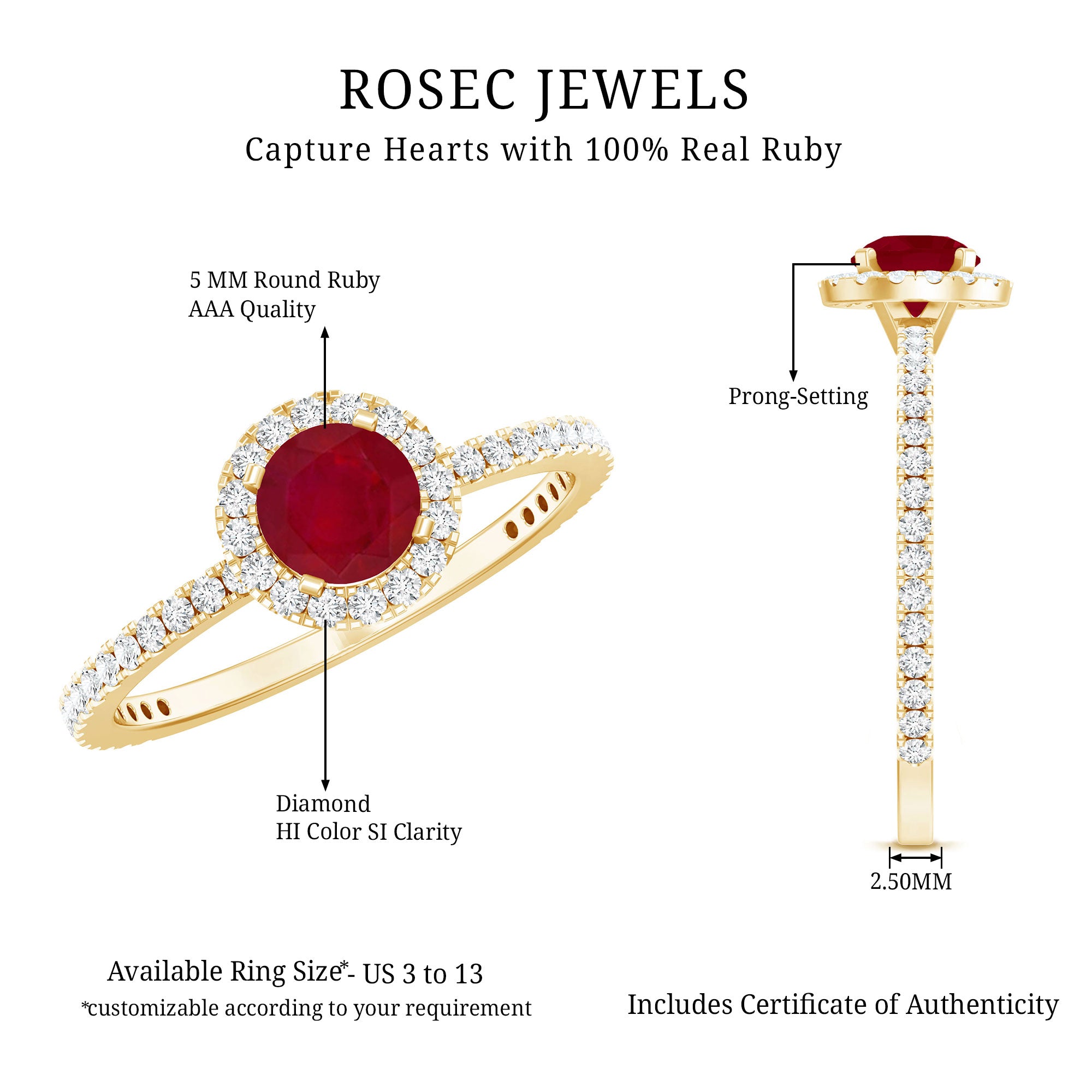 Minimal 0.6 Carat Ruby Engagement Ring with Diamond Halo AAA - Rosec Jewels