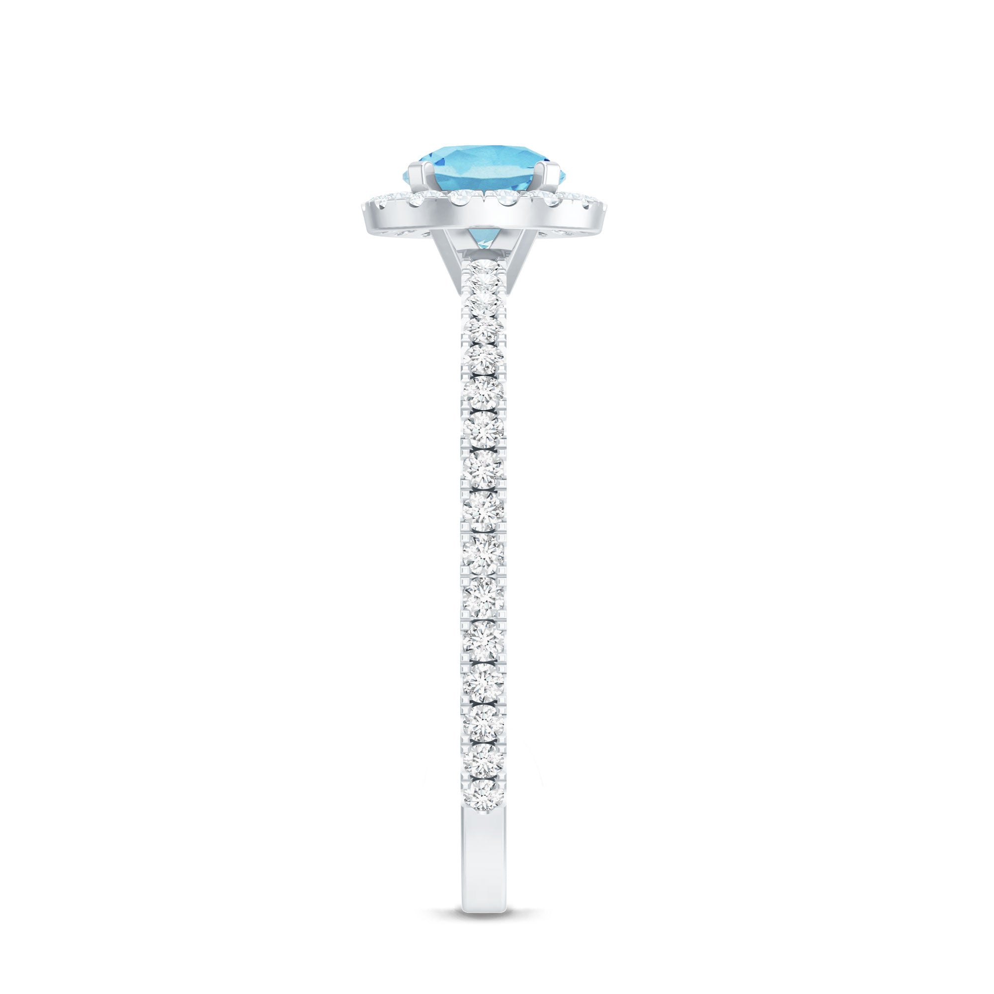 Genuine Blue Aquamarine Ring with Diamond Accent AAA - Rosec Jewels