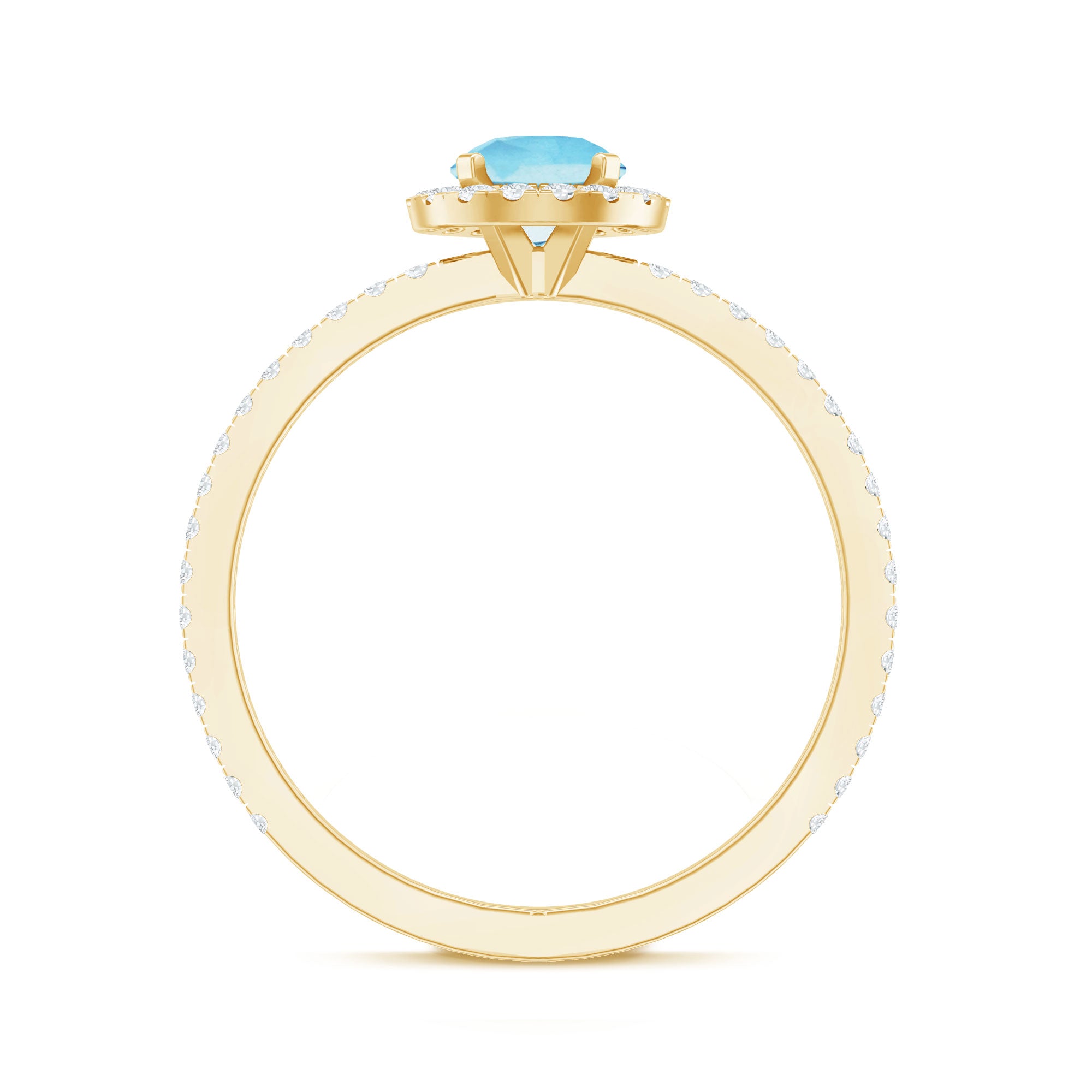 Genuine Blue Aquamarine Ring with Diamond Accent AAA - Rosec Jewels