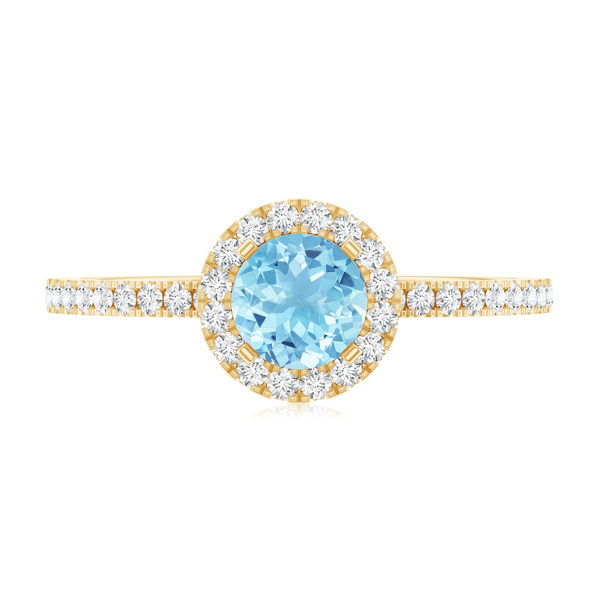 Genuine Blue Aquamarine Ring with Diamond Accent AAA - Rosec Jewels