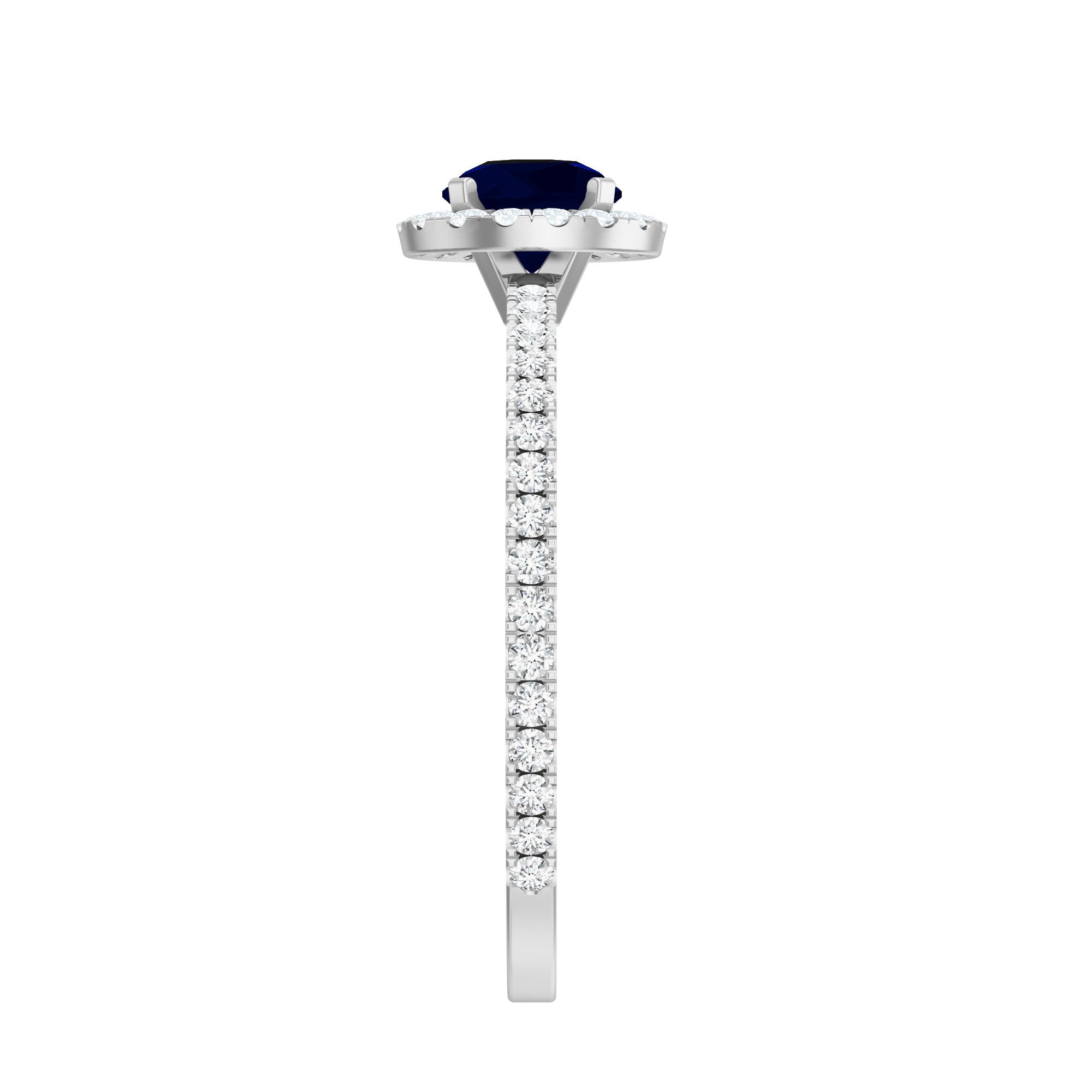 0.95 Carat Round Blue Sapphire and Diamond Halo Engagement Ring AAA - Rosec Jewels