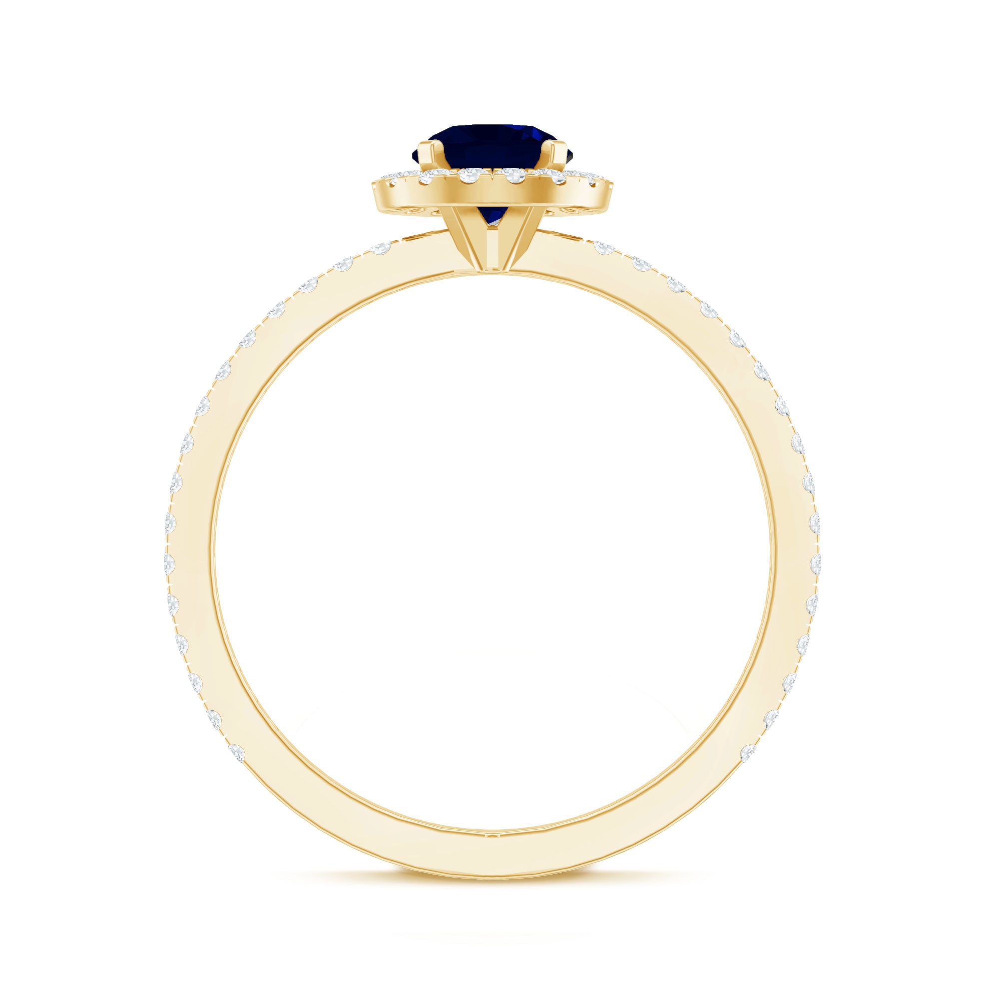 0.95 Carat Round Blue Sapphire and Diamond Halo Engagement Ring AAA - Rosec Jewels