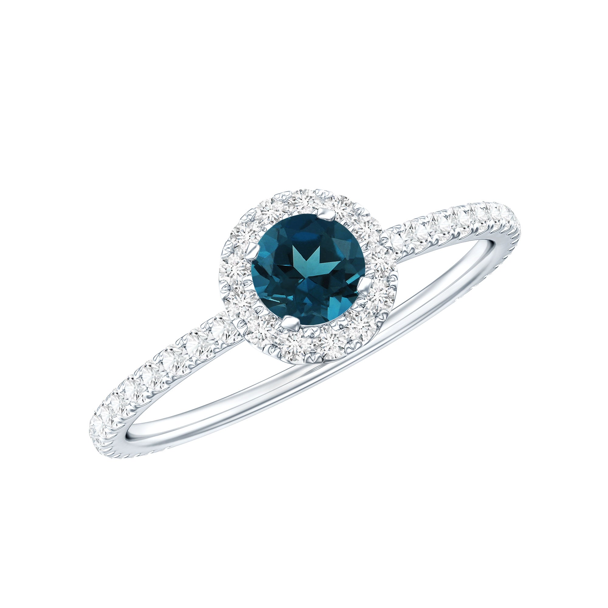 Round Shaped Blue Topaz and Diamond Minimal Engagement Ring AAA - Rosec Jewels