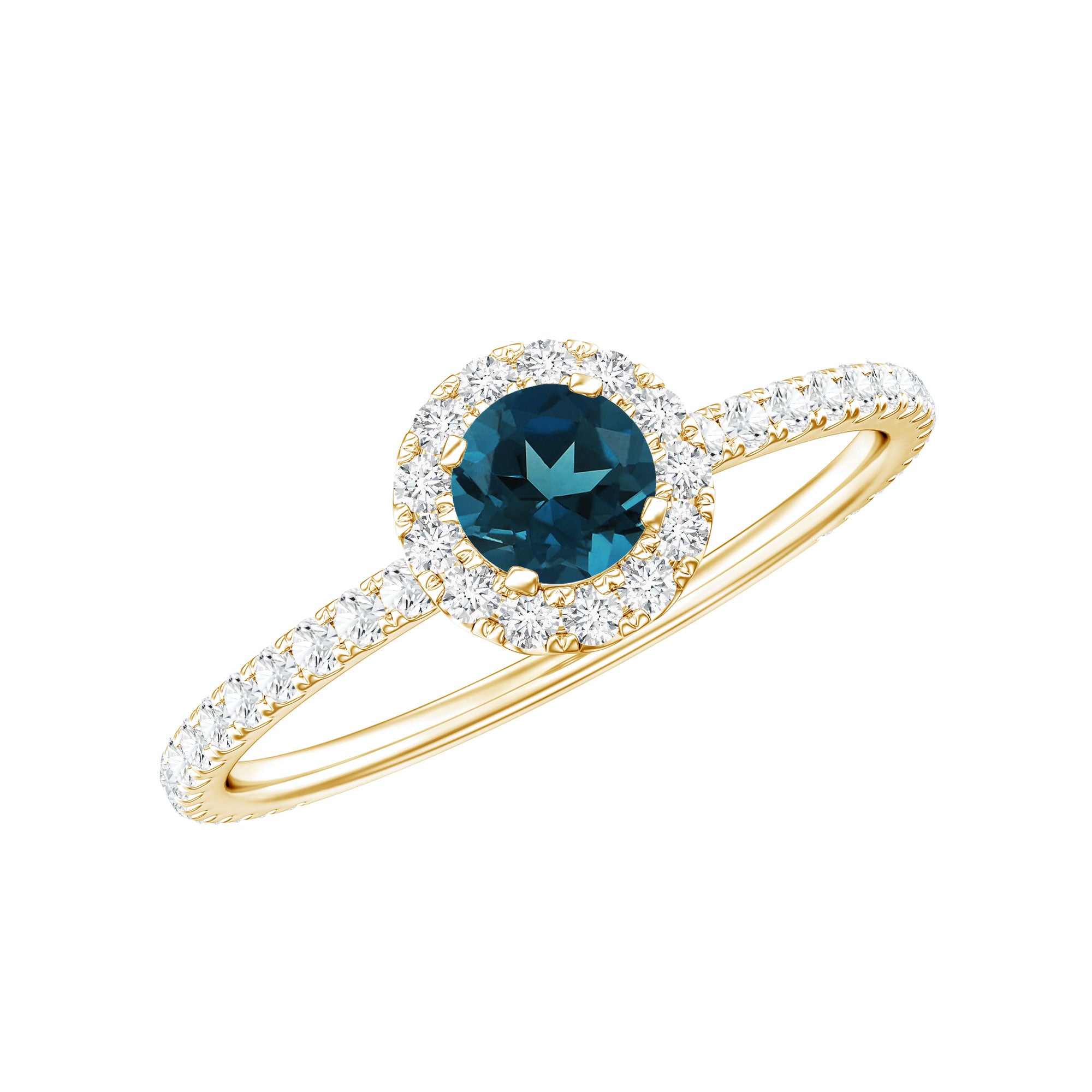 Round Shaped Blue Topaz and Diamond Minimal Engagement Ring AAA - Rosec Jewels