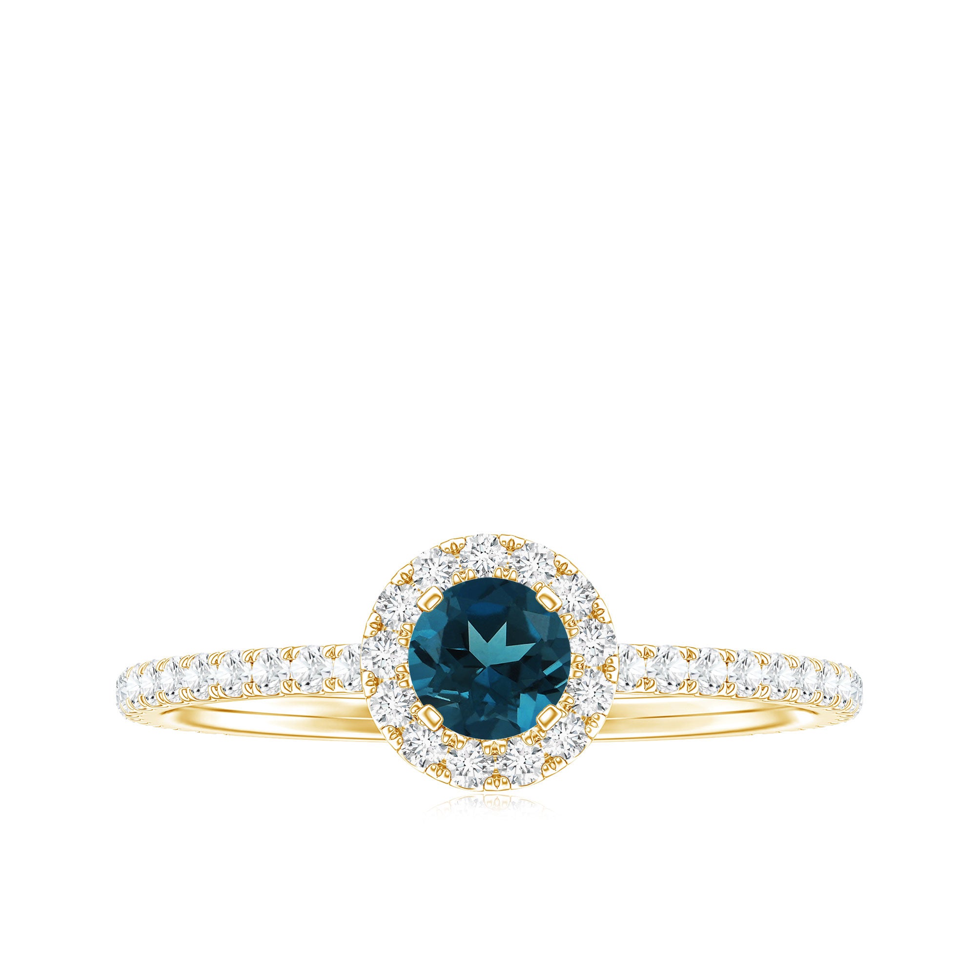 Round Shaped Blue Topaz and Diamond Minimal Engagement Ring AAA - Rosec Jewels