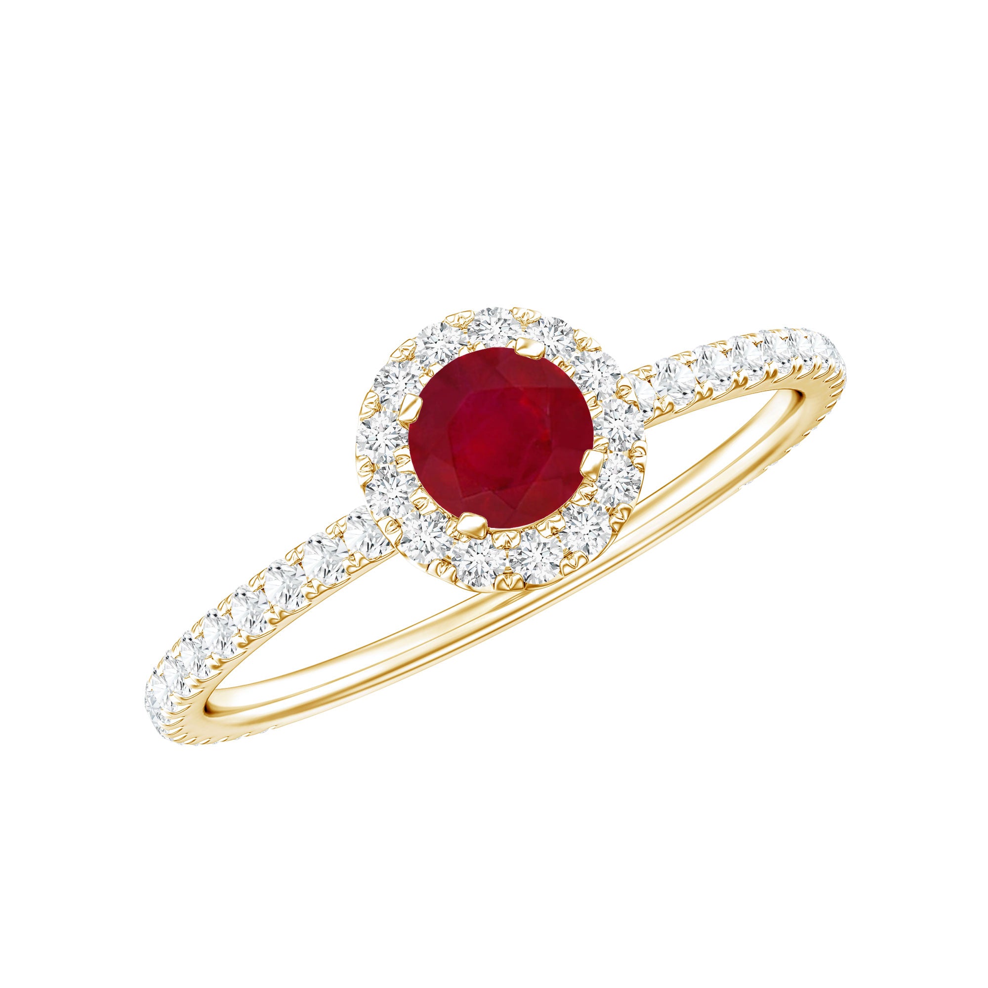 Real 0.6 Carat Ruby Engagement Ring with Diamond Halo AAA - Rosec Jewels