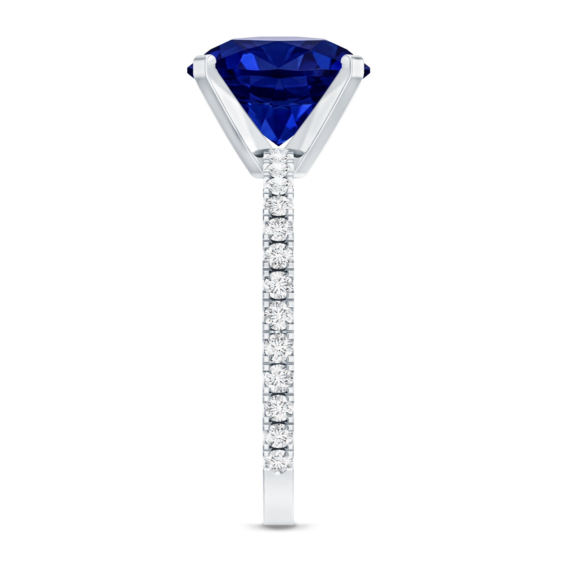 Certified 4.5 Carat Lab Grown Blue Sapphire Engagement Ring with Diamond AAAA - Rosec Jewels