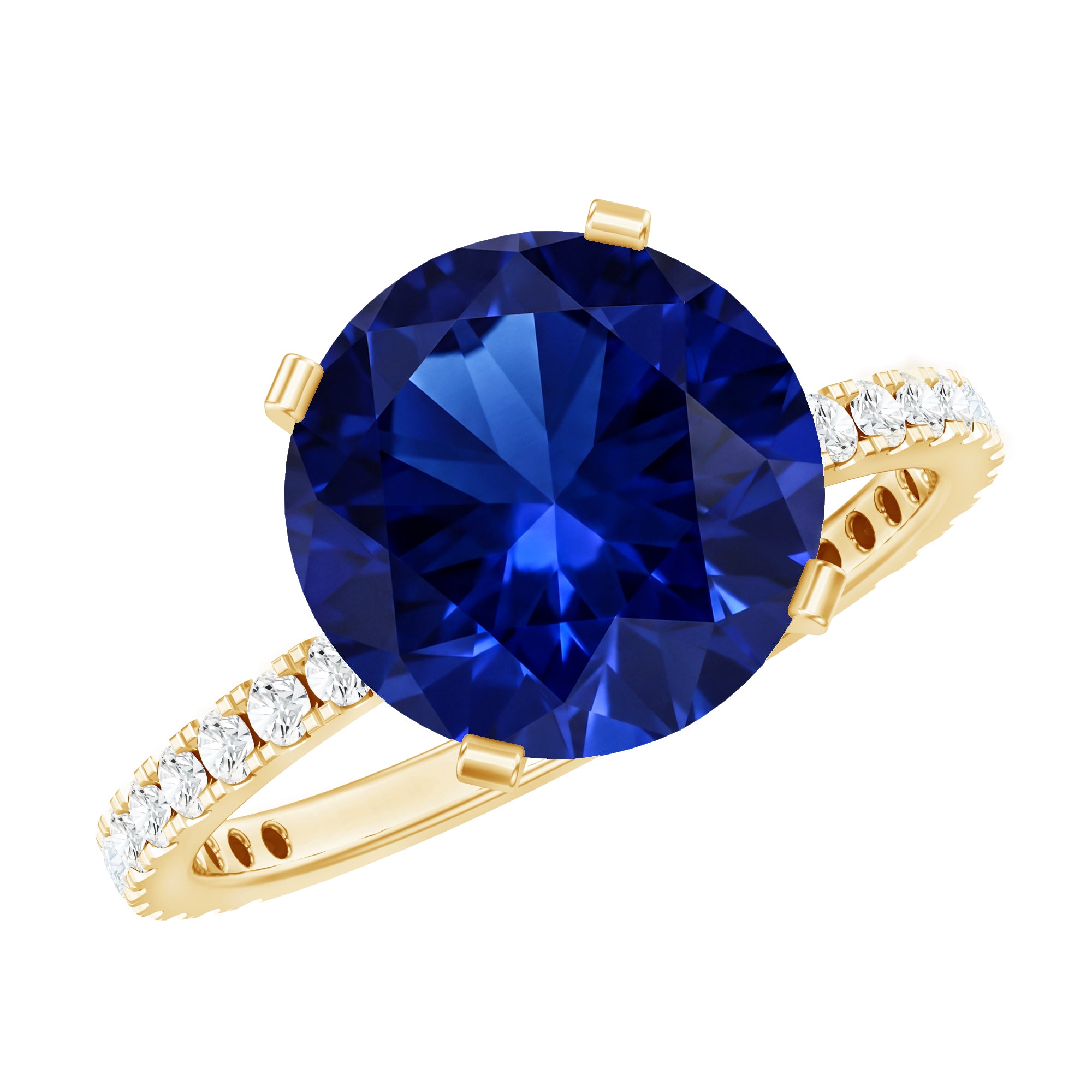Certified 4.5 Carat Lab Grown Blue Sapphire Engagement Ring with Diamond AAAA - Rosec Jewels