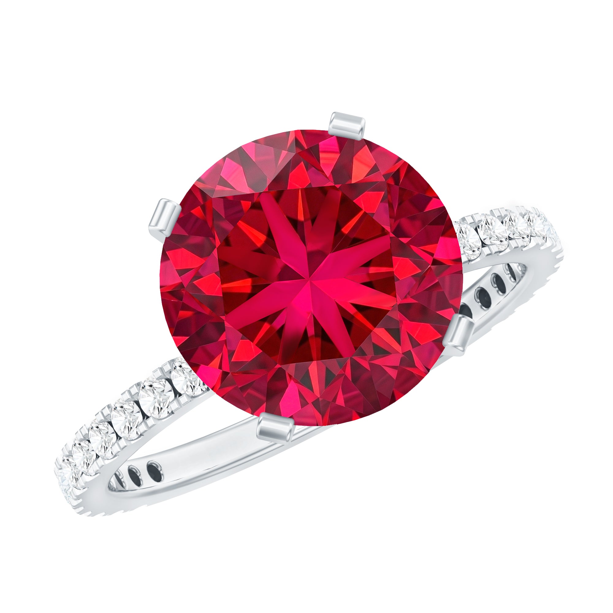 5 Carat Lab Created Ruby Solitaire Engagement Ring with Real Diamonds AAAA - Rosec Jewels