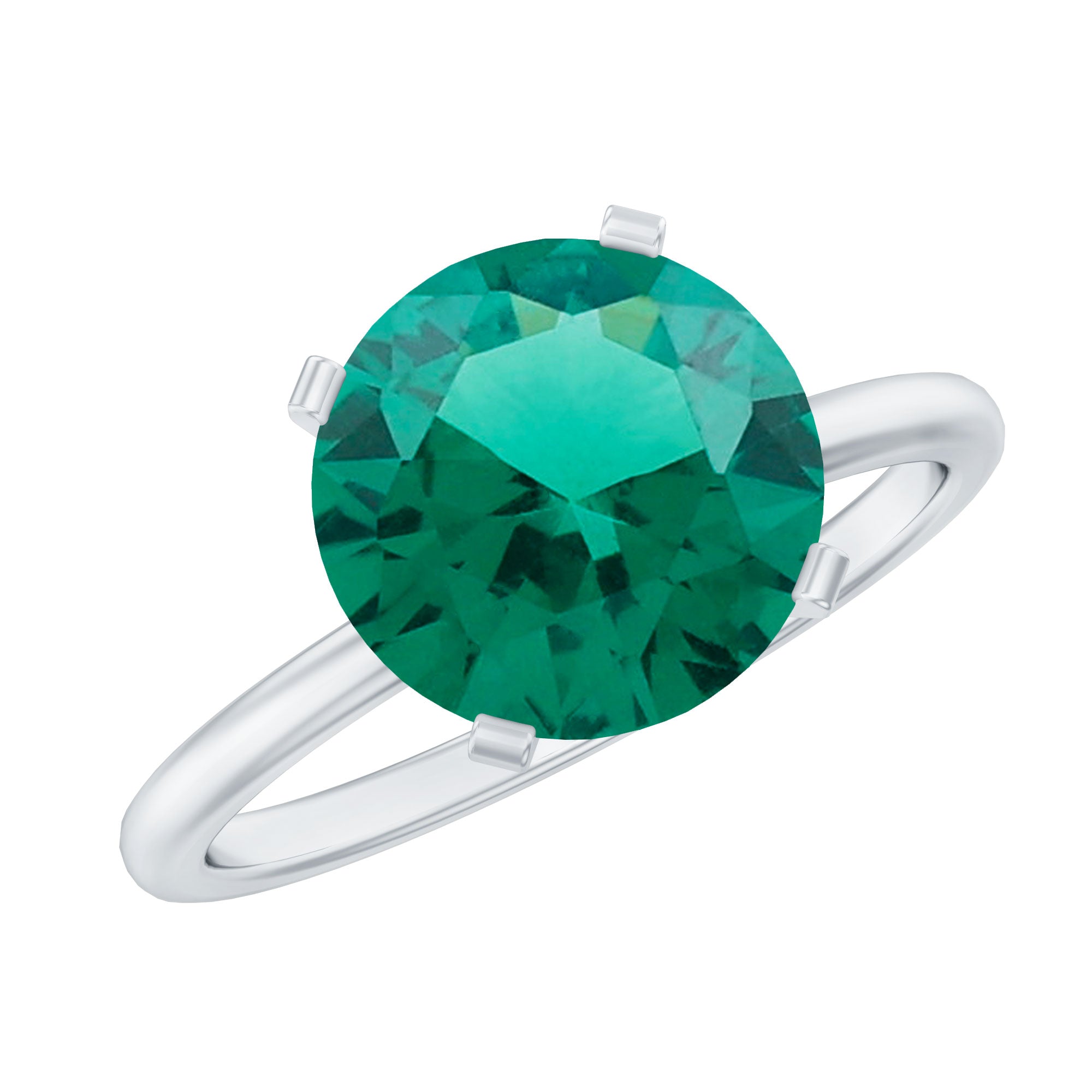 10mm Round Lab Created Emerald Solitaire Ring AAAA - Rosec Jewels