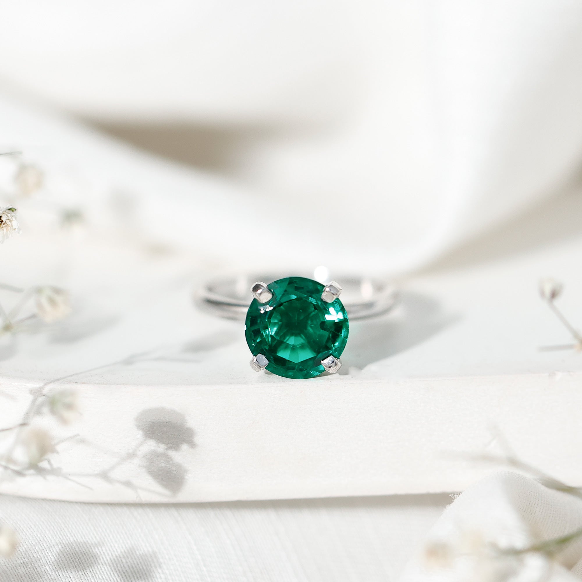 10mm Round Lab Created Emerald Solitaire Ring AAAA - Rosec Jewels