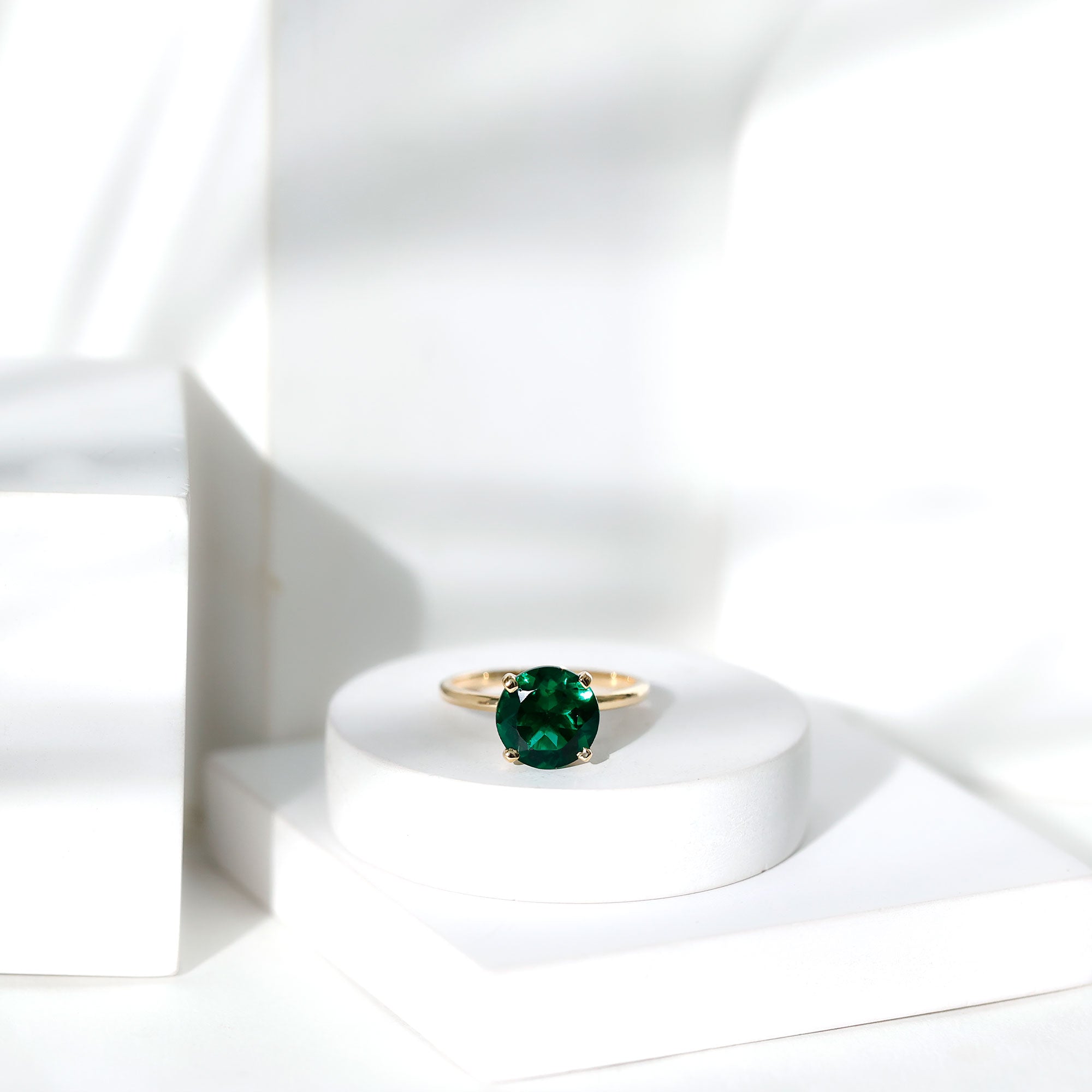 10mm Round Lab Created Emerald Solitaire Ring AAAA - Rosec Jewels