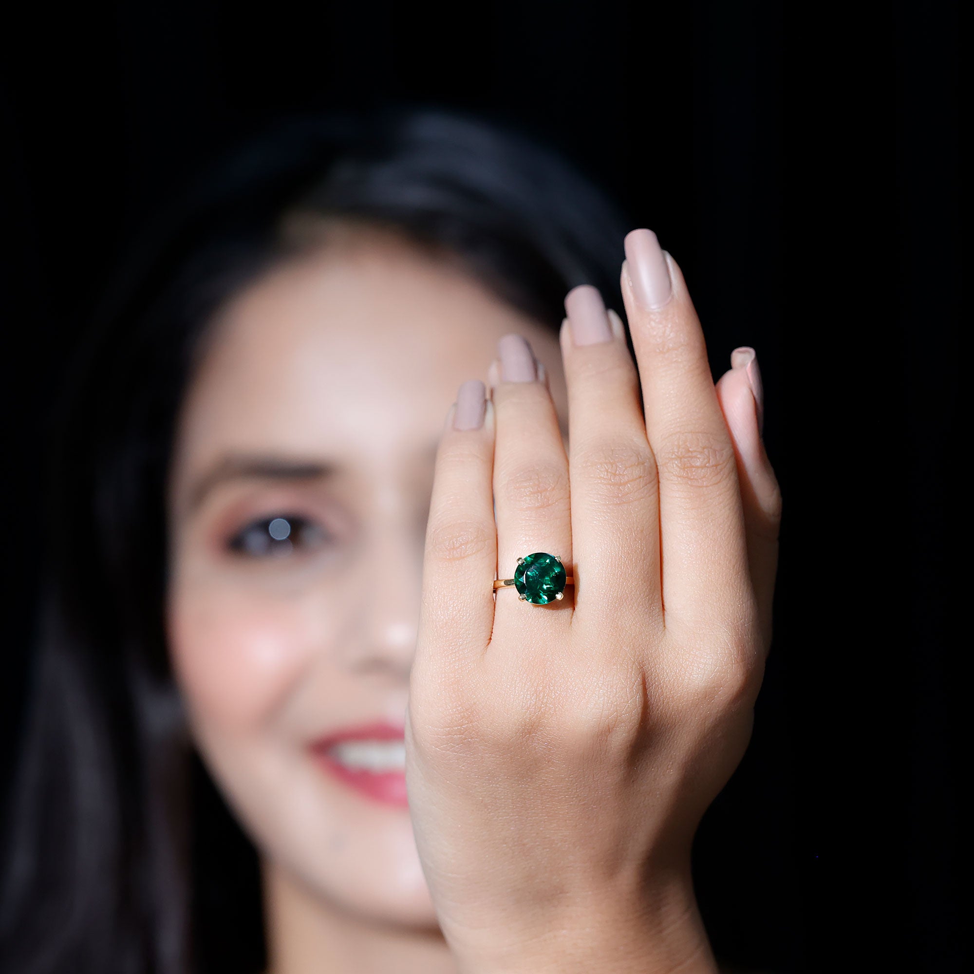 10mm Round Lab Created Emerald Solitaire Ring AAAA - Rosec Jewels