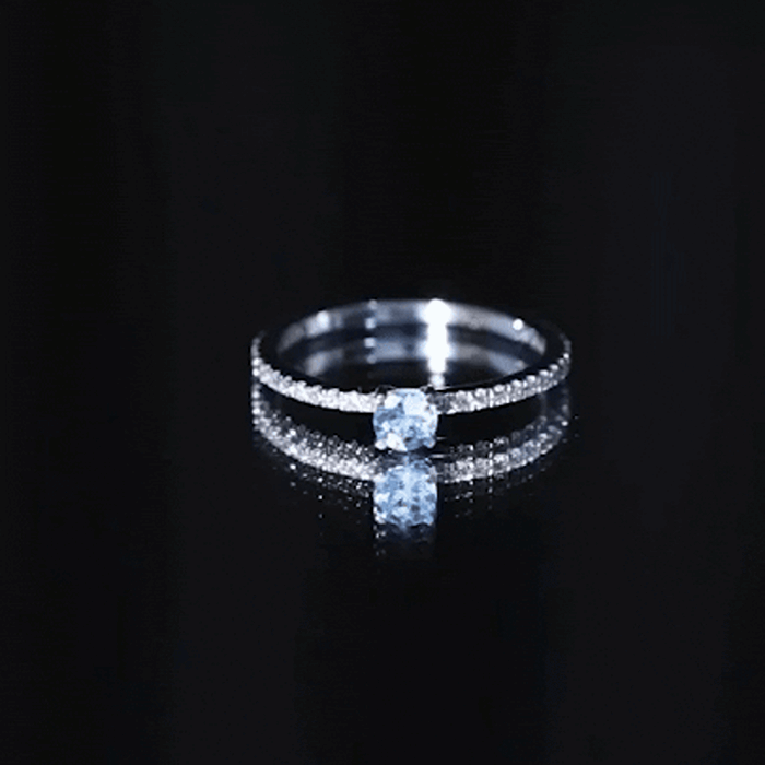 Real Aquamarine Solitaire Ring with Diamond Side Stones AAA - Rosec Jewels