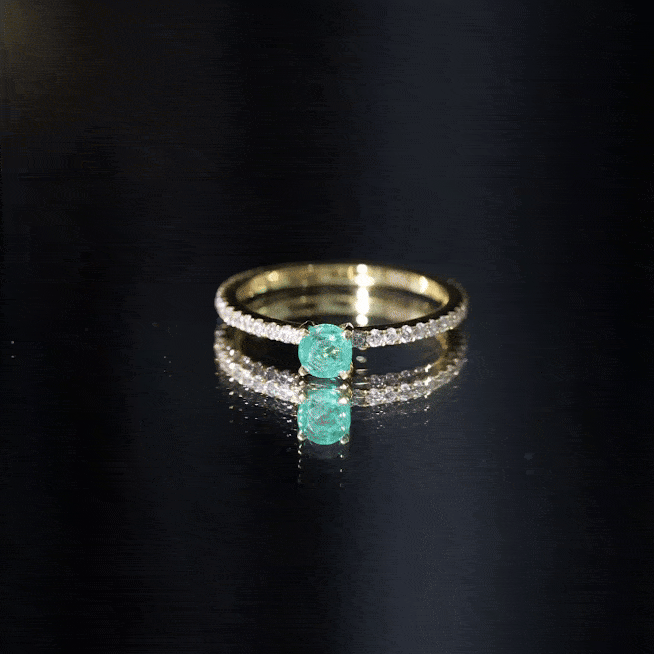 Rosec Jewels-4 MM Emerald Dainty Solitaire Ring with French Pave Set Diamond