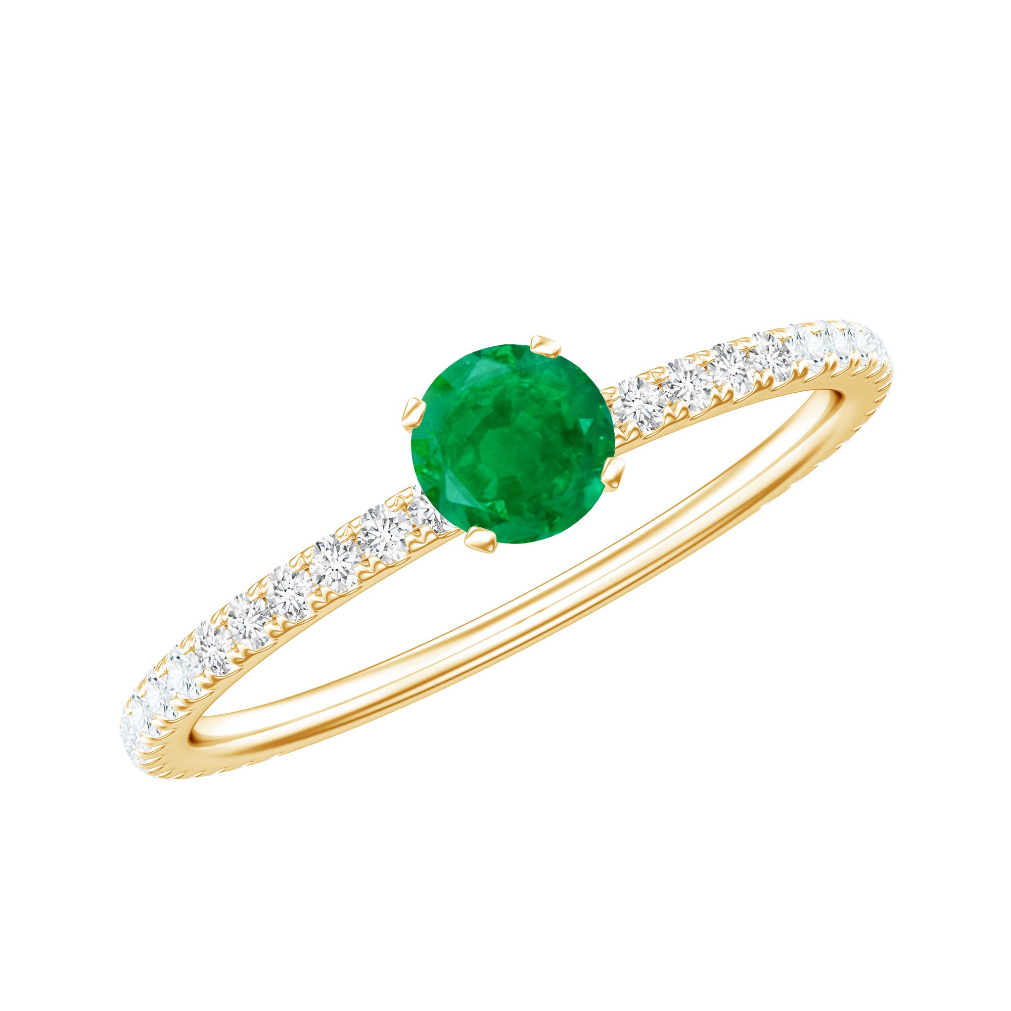 0.49 Carat Emerald Dainty Solitaire Ring with French Pave Set Diamond AAA - Rosec Jewels