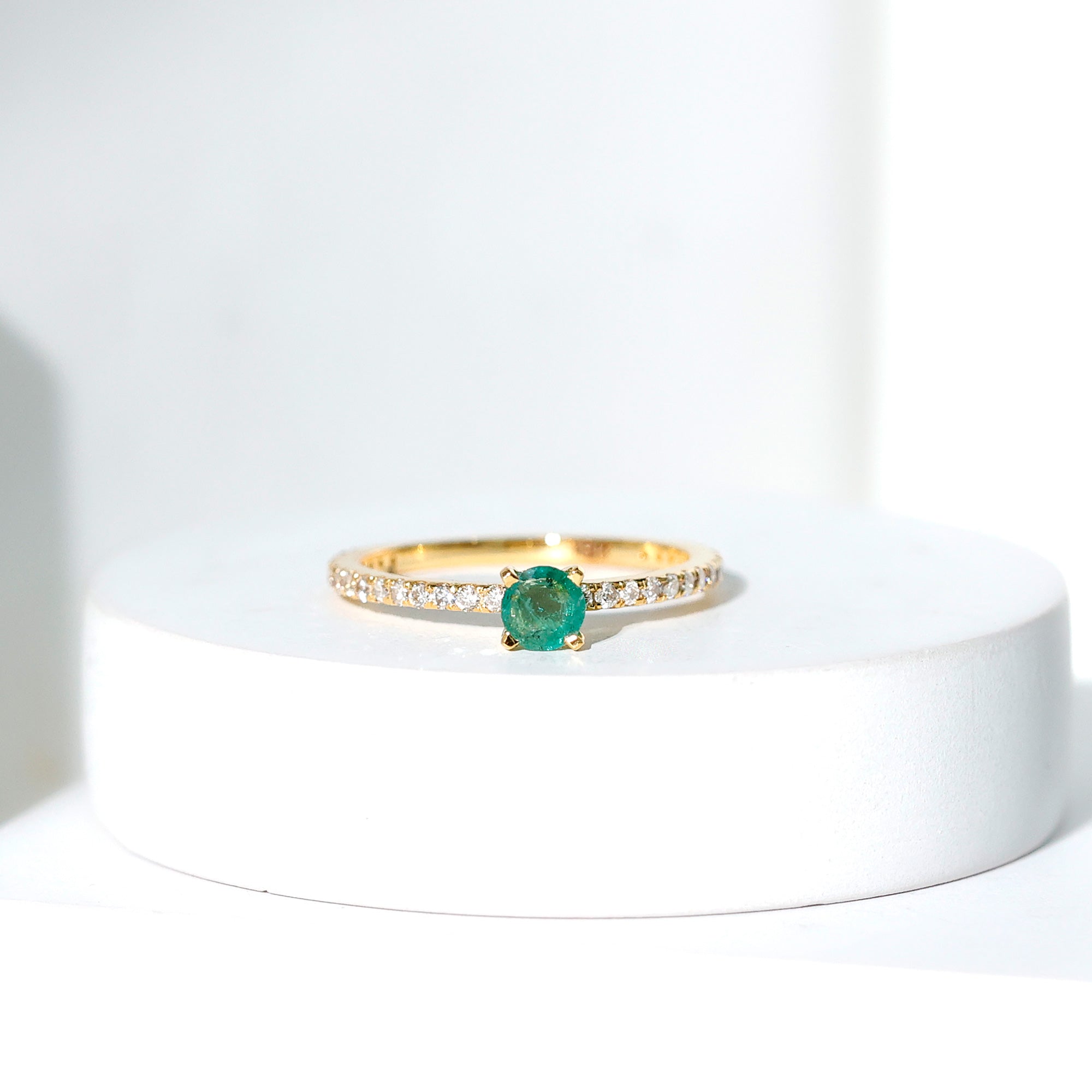 0.49 Carat Emerald Dainty Solitaire Ring with French Pave Set Diamond AAA - Rosec Jewels