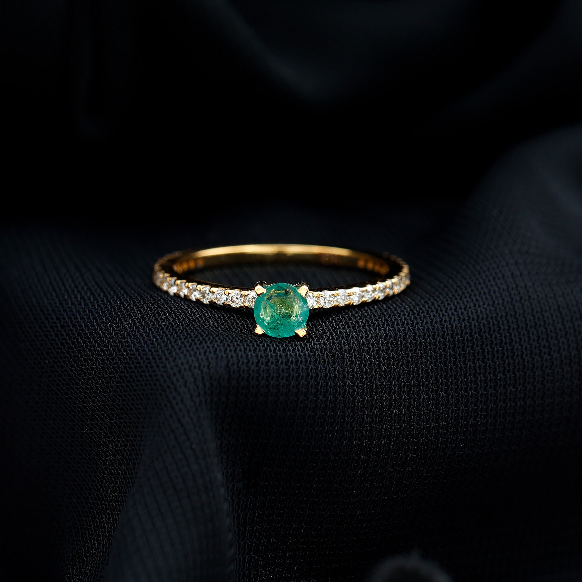 0.49 Carat Emerald Dainty Solitaire Ring with French Pave Set Diamond AAA - Rosec Jewels