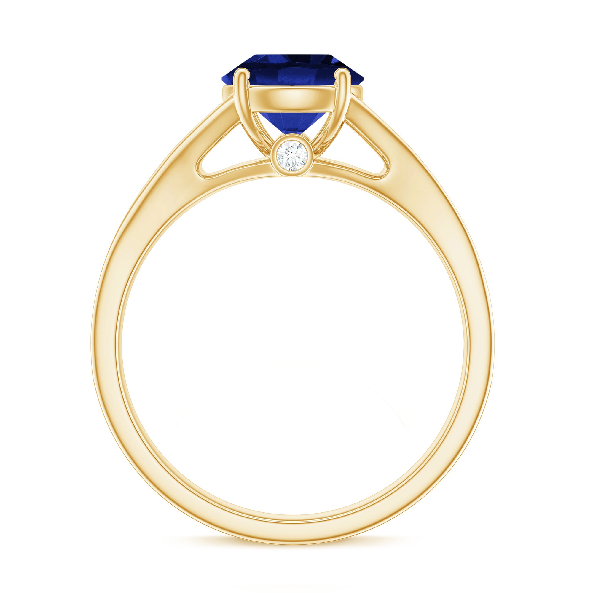 8mm Round Lab Grown Blue Sapphire Engagement Ring with Diamond Split Shank AAAA - Rosec Jewels
