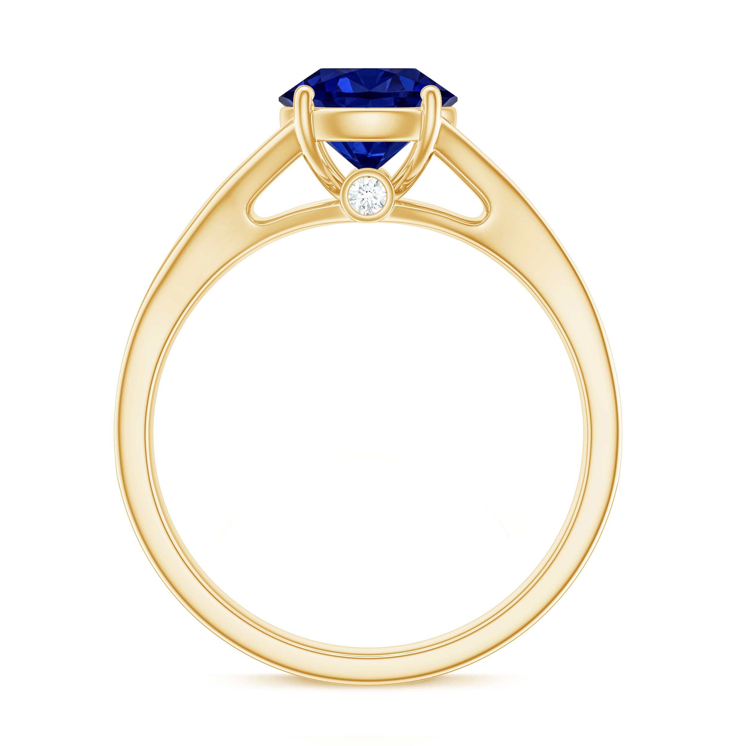 2.7 Carat Round Lab Grown Blue Sapphire Engagement Ring with Diamond Split Shank AAAA - Rosec Jewels