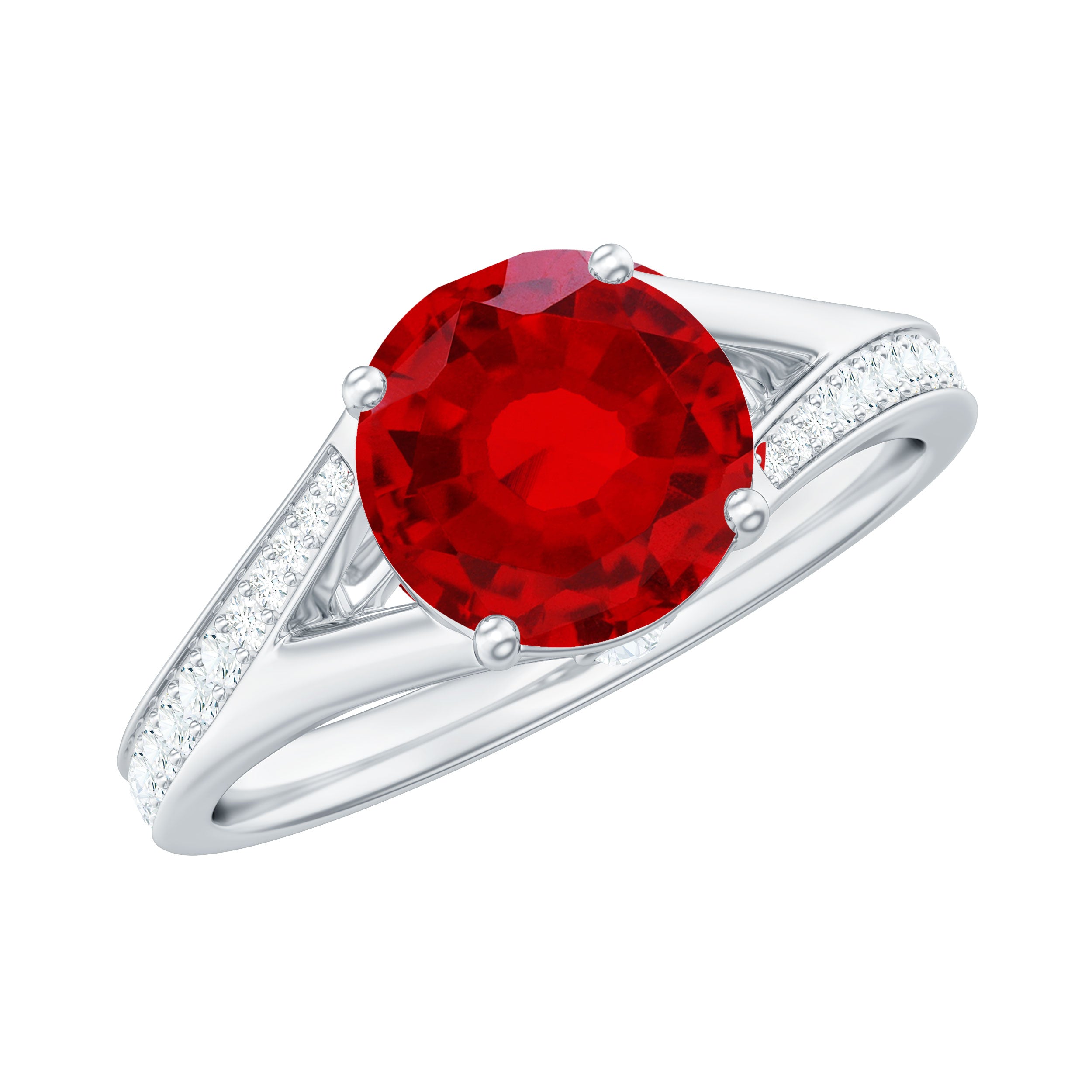 Lab Created Ruby and Diamond Engagement Ring in Split Shank
