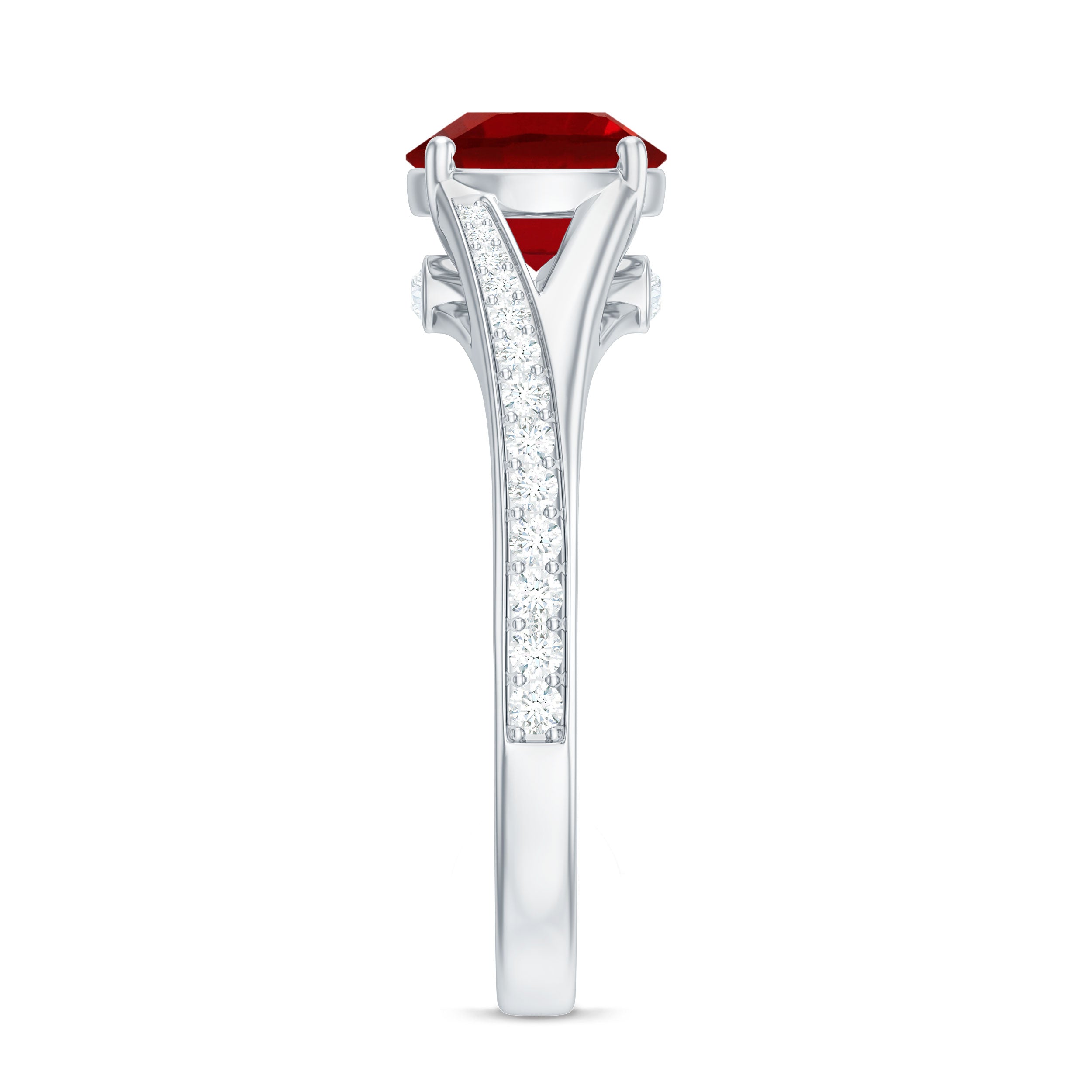 Rosec Jewels-Lab Created Ruby and Diamond Engagement Ring in Split Shank