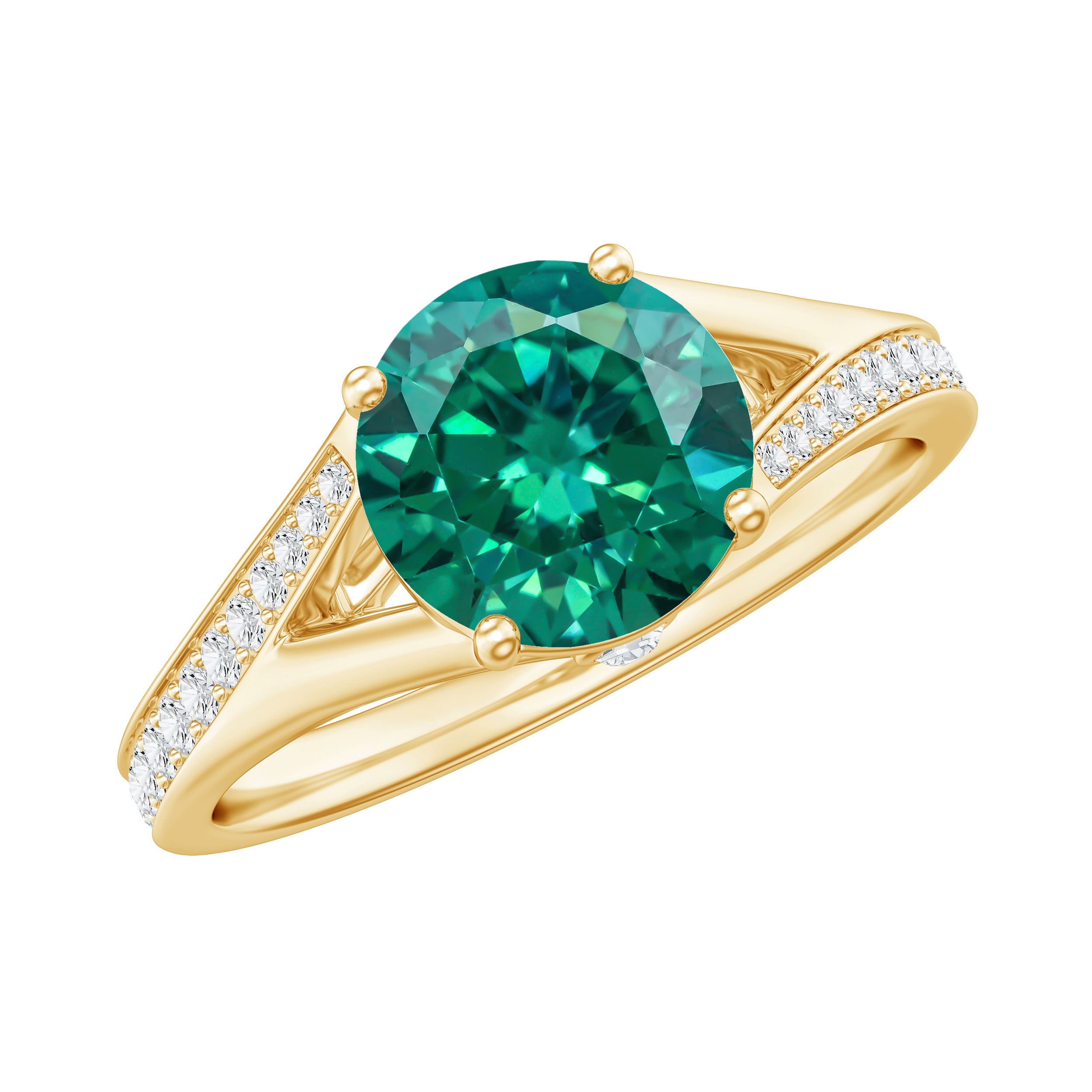 Certified 2 Carat Lab Grown Emerald Split Shank Engagement Ring with Diamond AAAA - Rosec Jewels