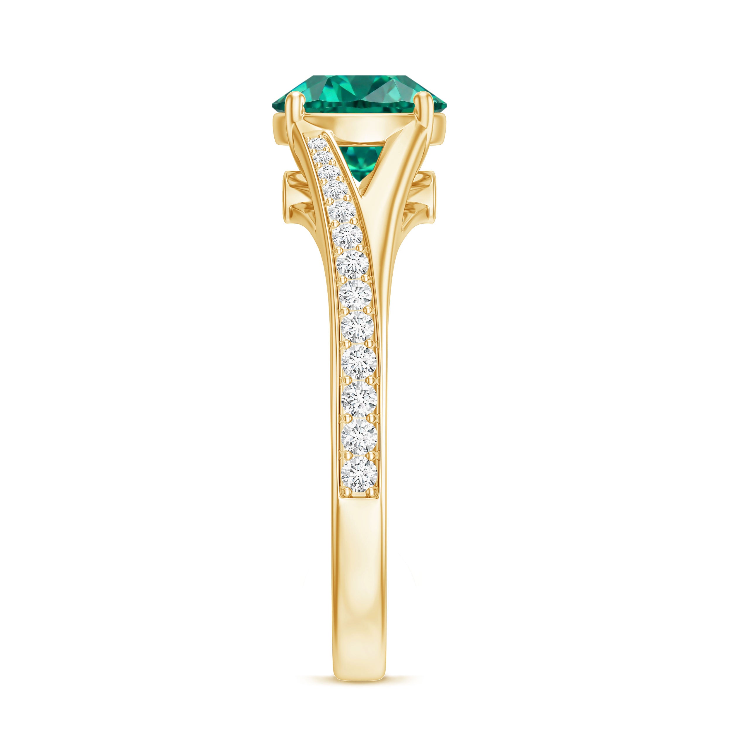 Certified 2 Carat Lab Grown Emerald Split Shank Engagement Ring with Diamond AAAA - Rosec Jewels