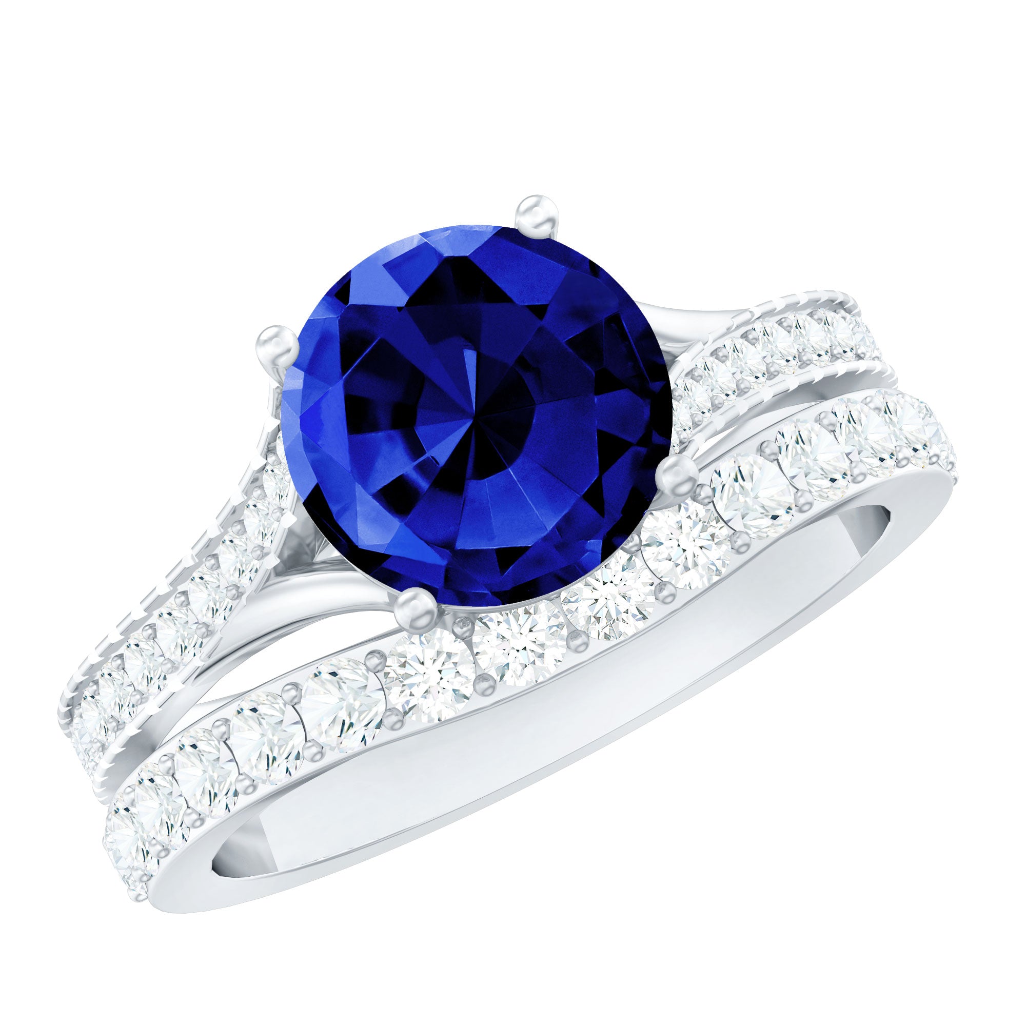Lab Grown Blue Sapphire and Moissanite Solitaire Ring Set