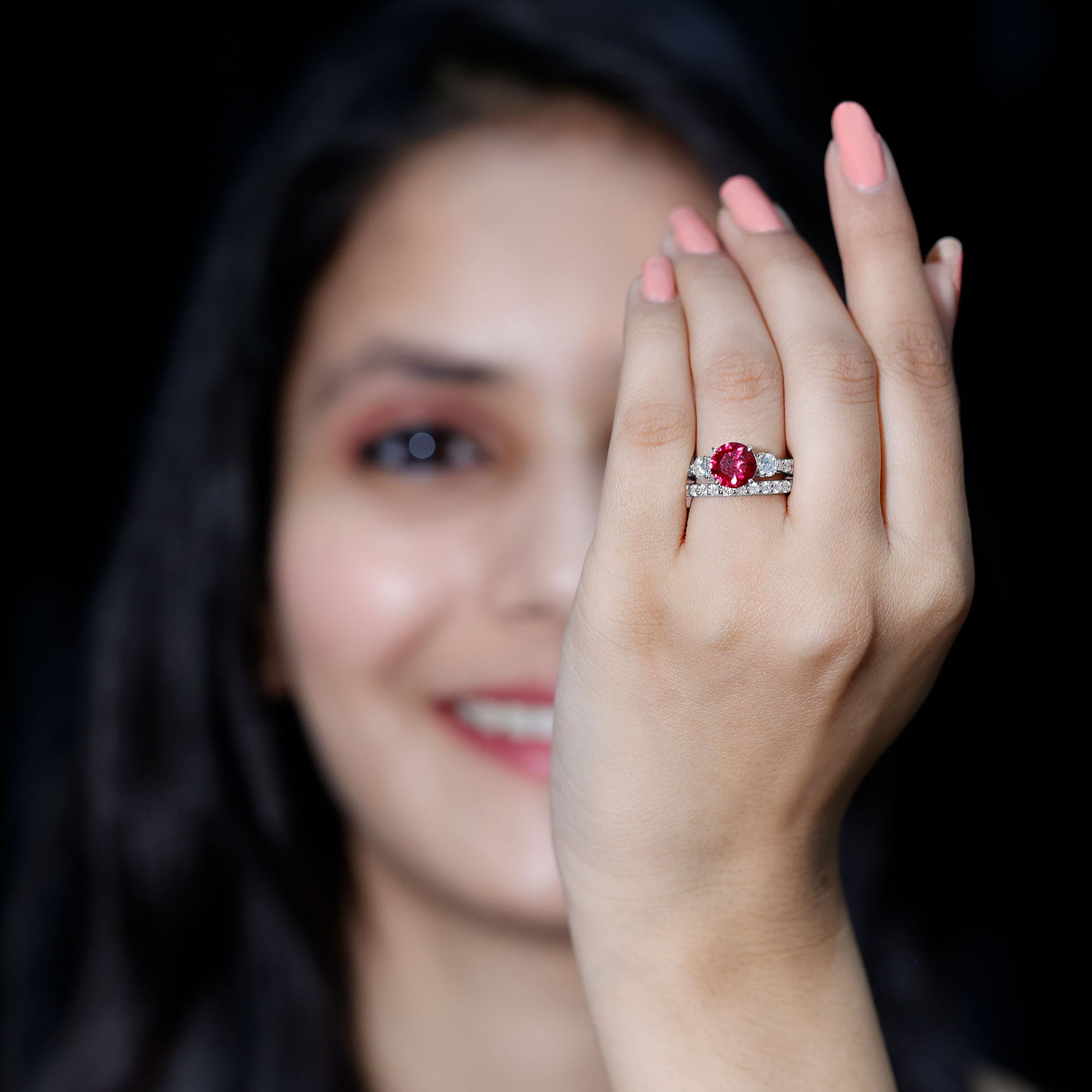 2.3 Carat Lab Created Ruby Bridal Ring Set with Moissanite AAAA - Rosec Jewels