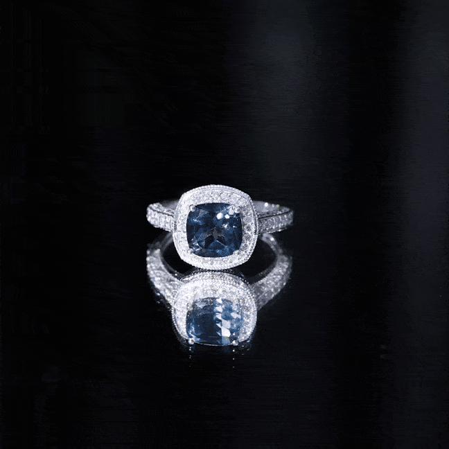 8 mm Cushion Cut London Blue Topaz Halo Engagement Ring with Diamond AAA - Rosec Jewels