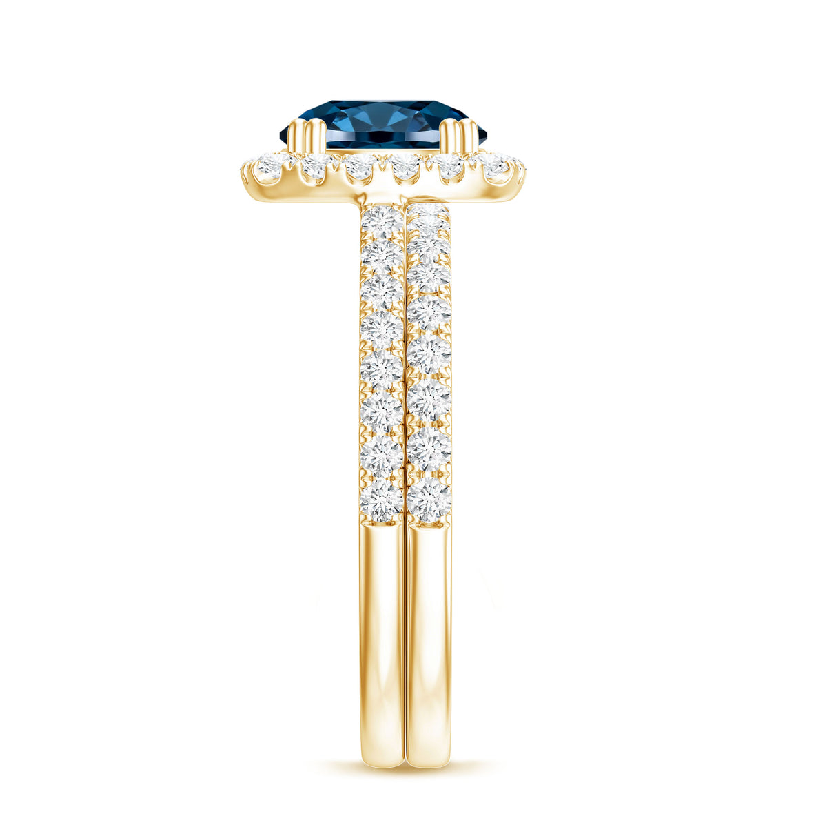 Genuine Blue Topaz and Diamond Halo Wedding Ring Set AAA - Rosec Jewels