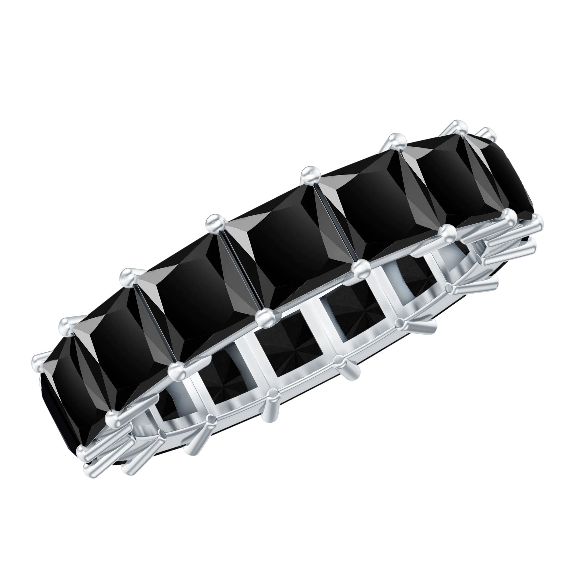 Princess Cut Black Onyx Wedding Band in Shared Prong Setting AAA - Rosec Jewels