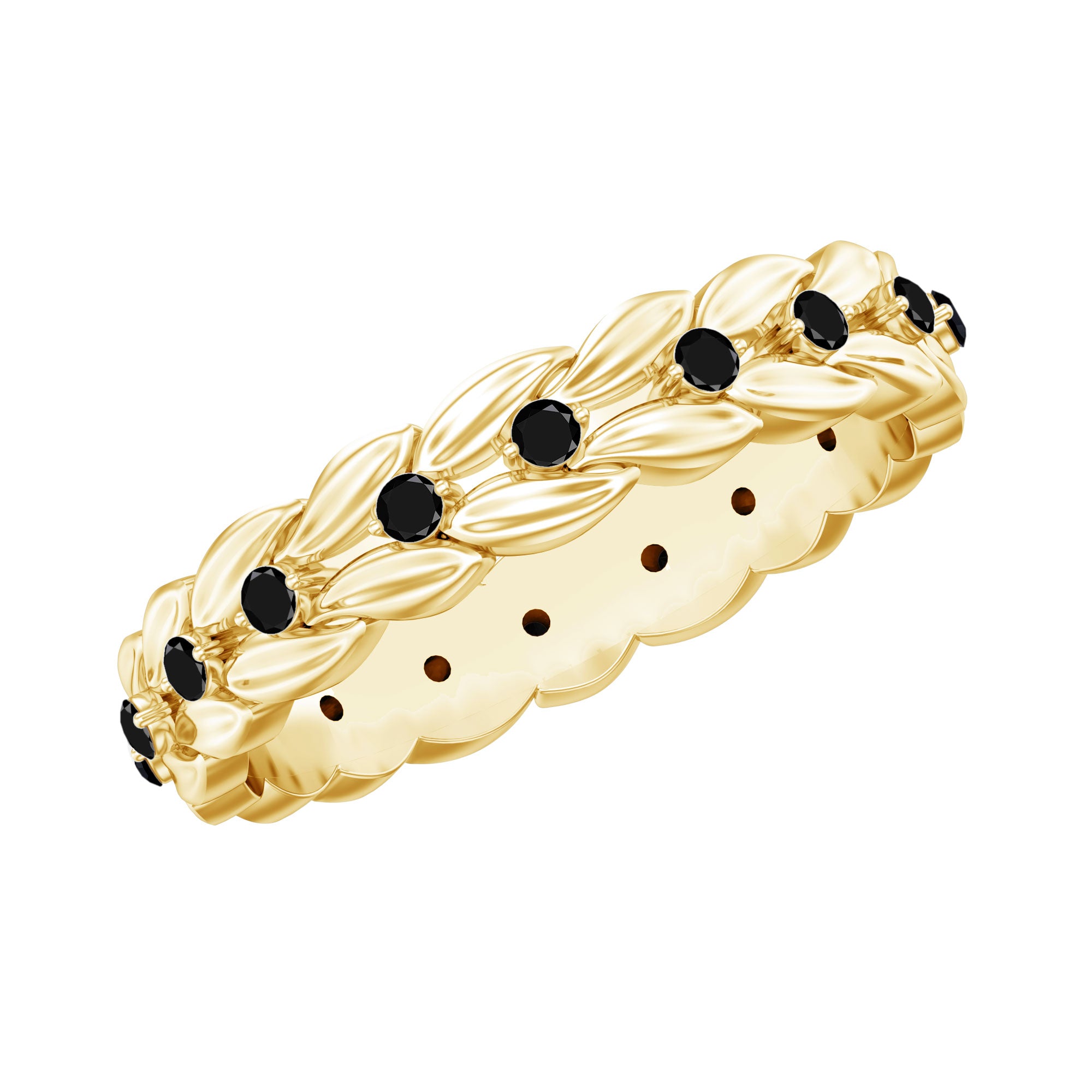 Nature Inspired Black Onyx Leaf Wedding Band for Women AAA - Rosec Jewels