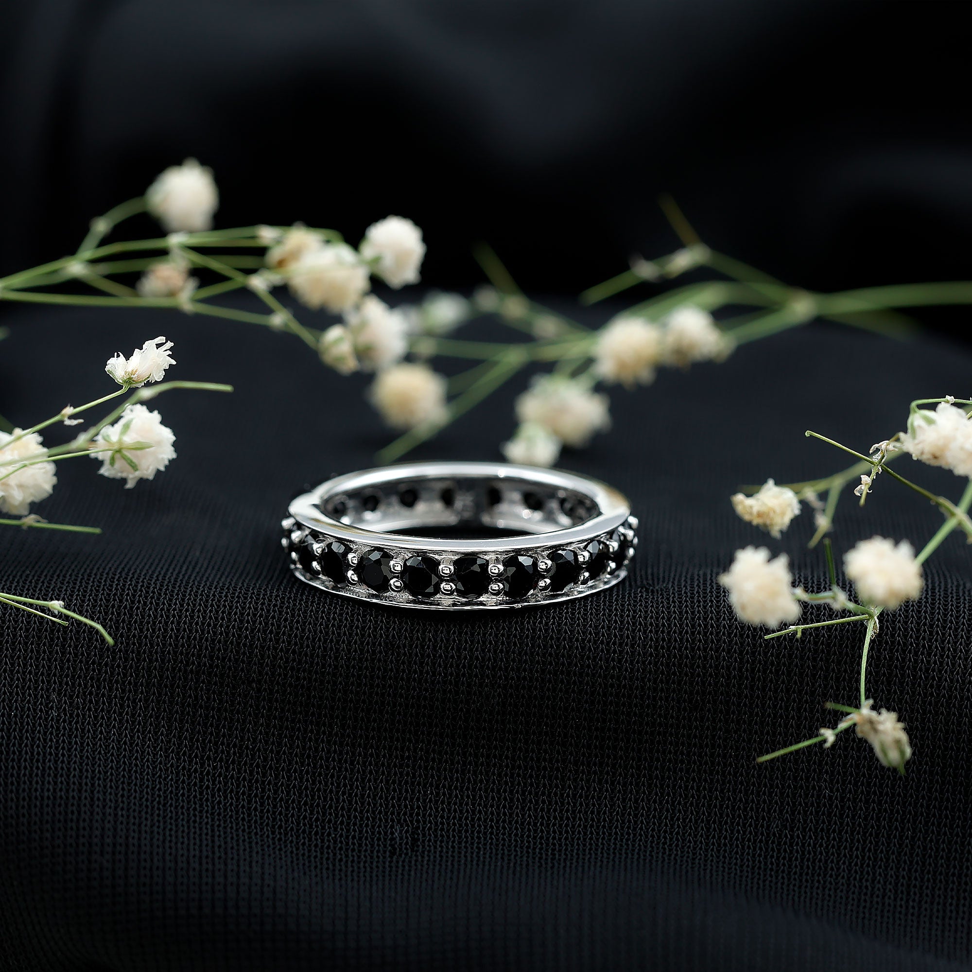 Rosec Jewels-2.25 CT Black Spinel Eternity Band Ring